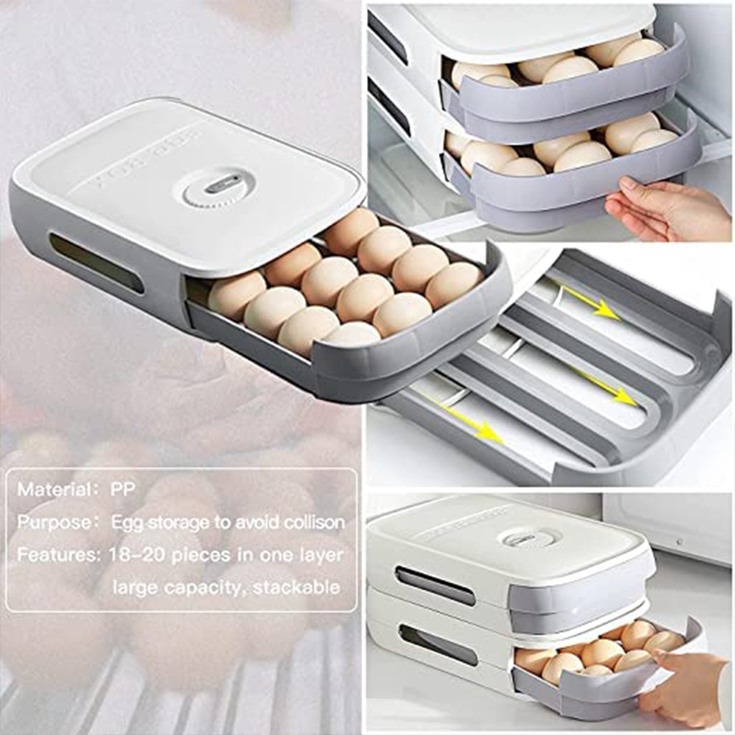 Egg Storage Box Plastic Egg Drawer Fridge Egg Organizer Egg Keeper Refrigerator Egg Drawer Plastic Egg Carton Covered Egg Holder Pantry Egg Bin Household Egg Tray (1 Pc) - Image 5