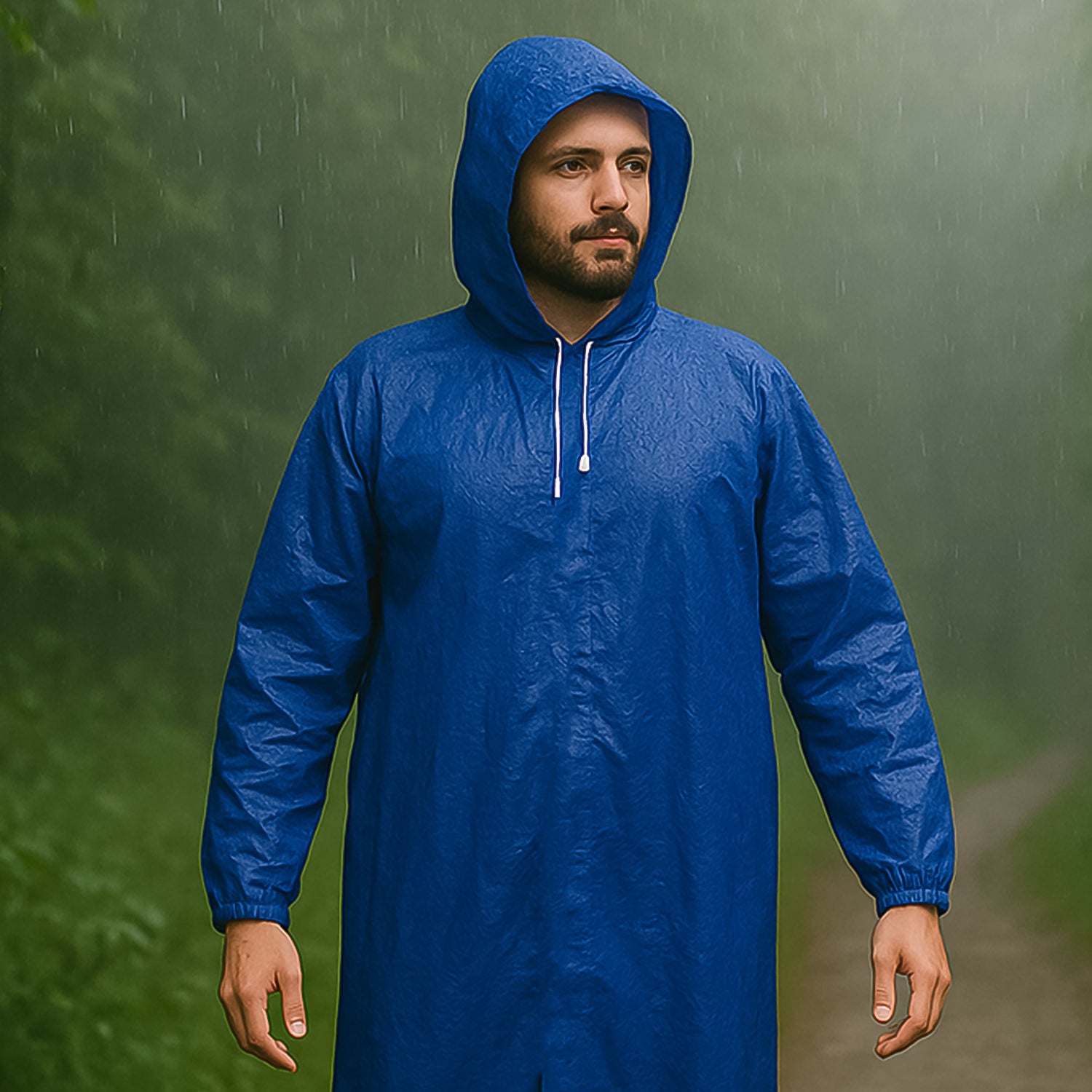 Large Durable Waterproof Hooded Raincoat For Men (1 Pc) - Image 3