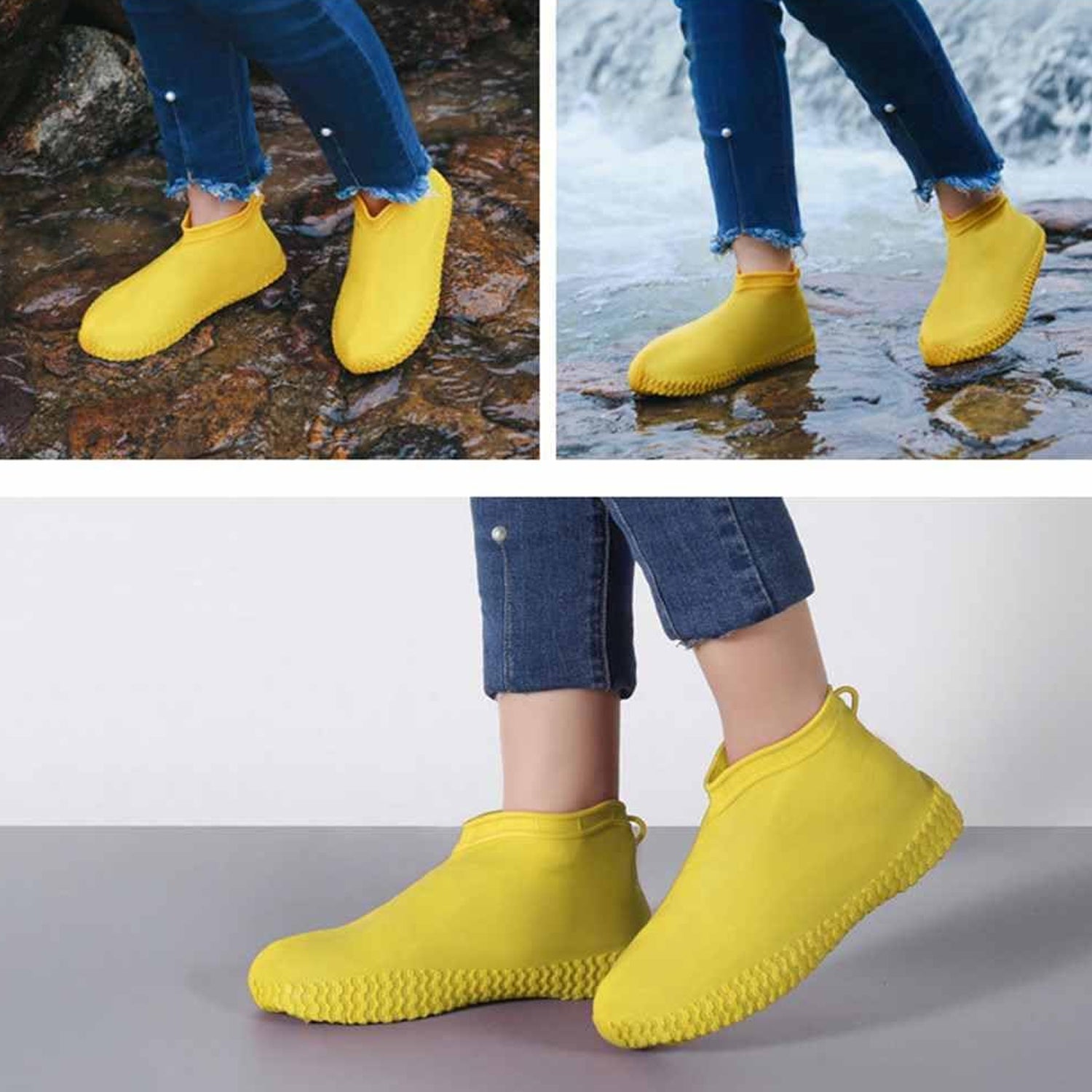 Non-Slip Silicone Rain Reusable Anti skid Waterproof Fordable Boot Shoe Cover (Extra Large Size (XL)/ 1 Pair / Mix Color) - Image 5