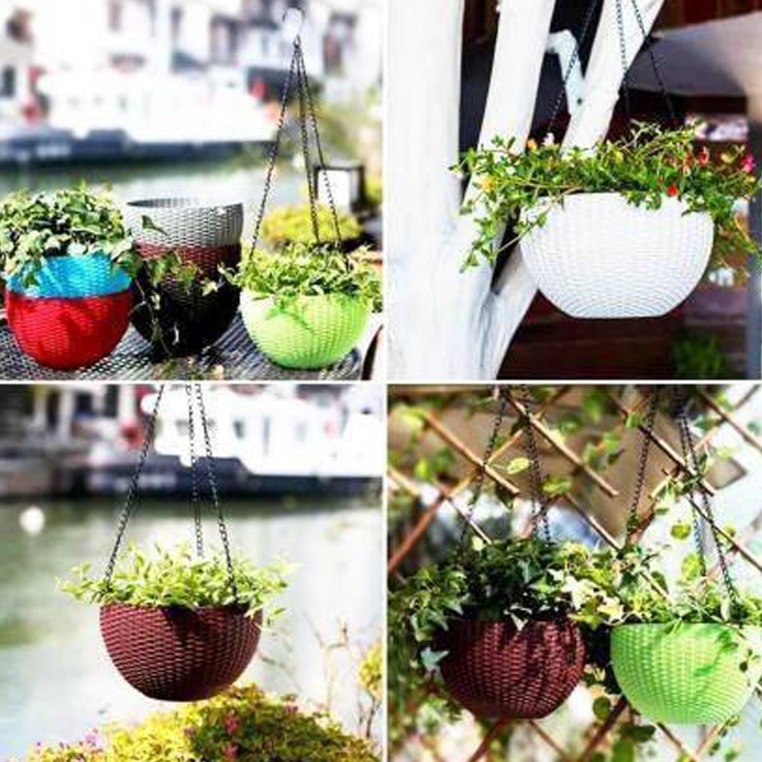 Plastic Hanging Flower Pot and Flower Pot with Chain (6 Pc) - Image 3