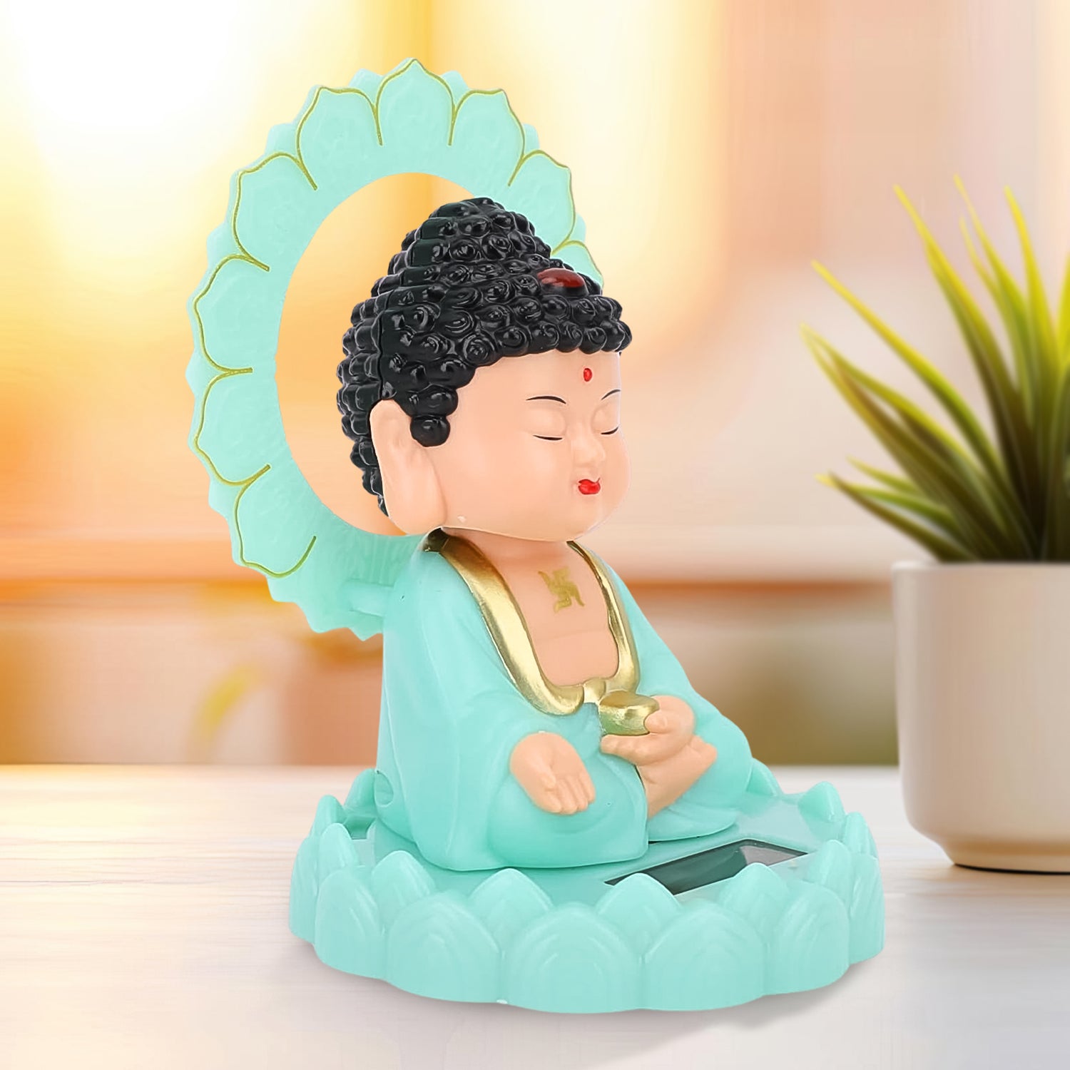Plastic Solar Powered Moving Head Sitting Action Buddha Statue (1 Pc / Mix Color) - Image 5