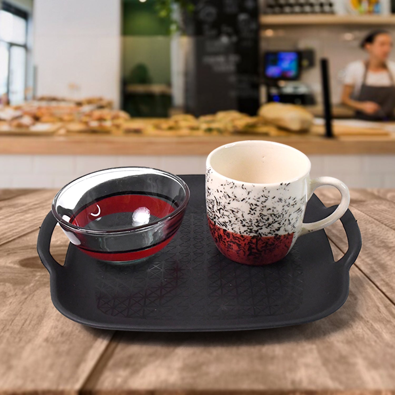 Healthy Choice Set Of 4pc Ceramic Cup And 4pc Glass Bowl With Plastic Plate (9 Pcs Set) - Image 8