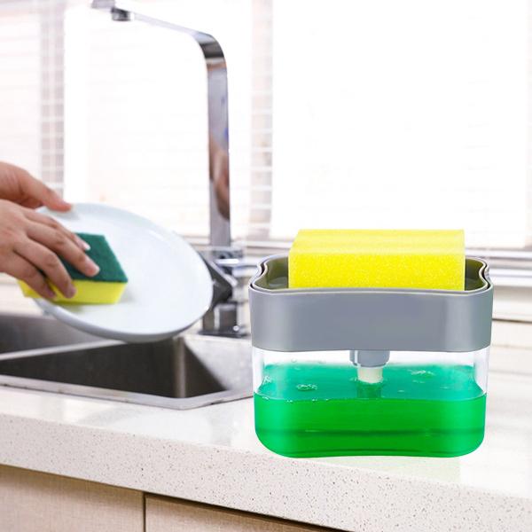 Liquid Soap Dispenser on Countertop with Sponge Holder For Pet - Image 5
