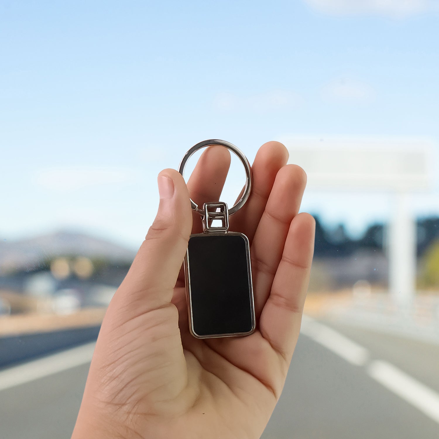 Premium Rectangular Black & Silver Metal Keychain (1 Pc) - Image 4