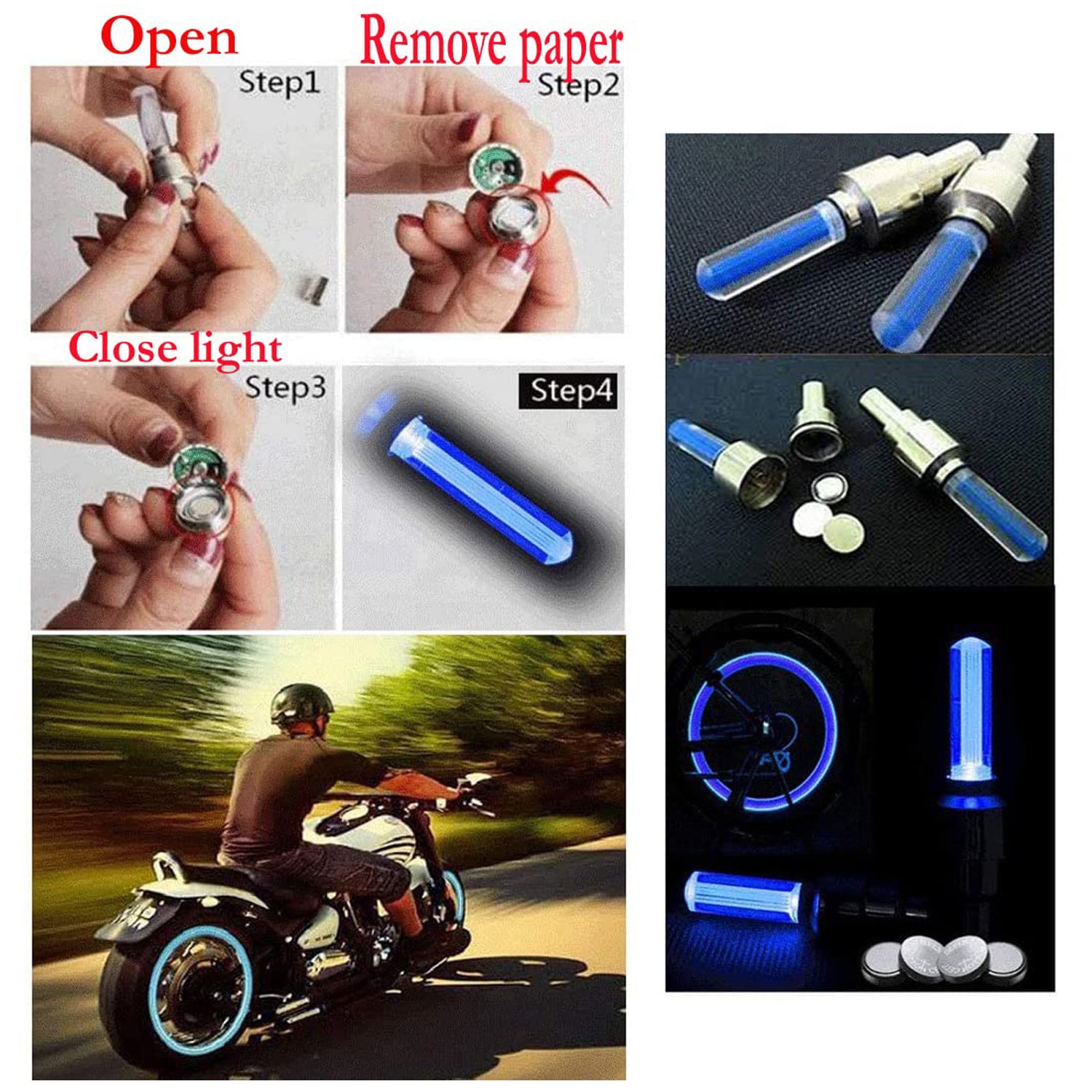 LED Flash Light lamp tyre Wheel Valve Sealing caps (2 Pc / Mix Color) - Image 13