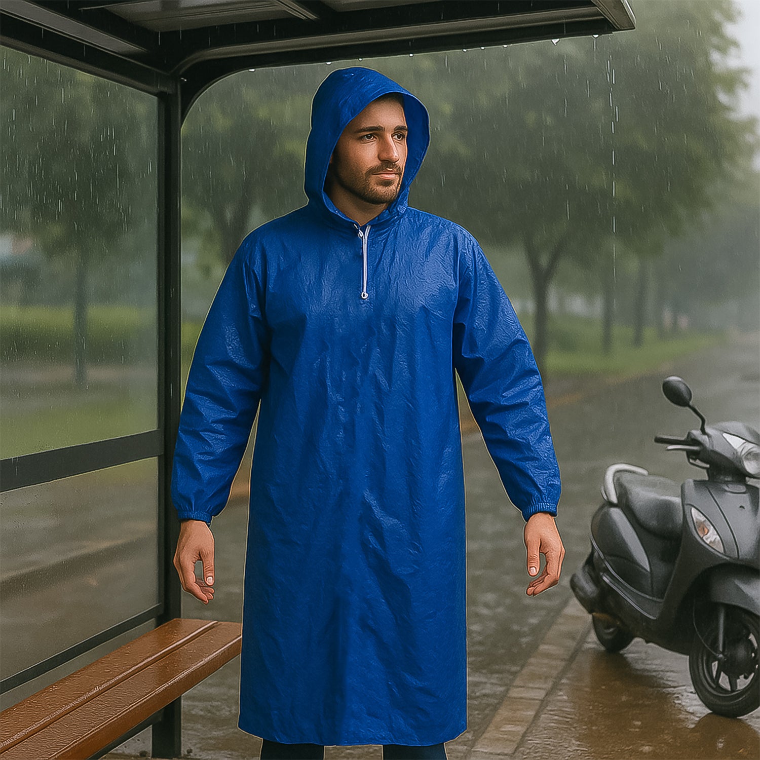 Large Durable Waterproof Hooded Raincoat For Men (1 Pc) - Image 4