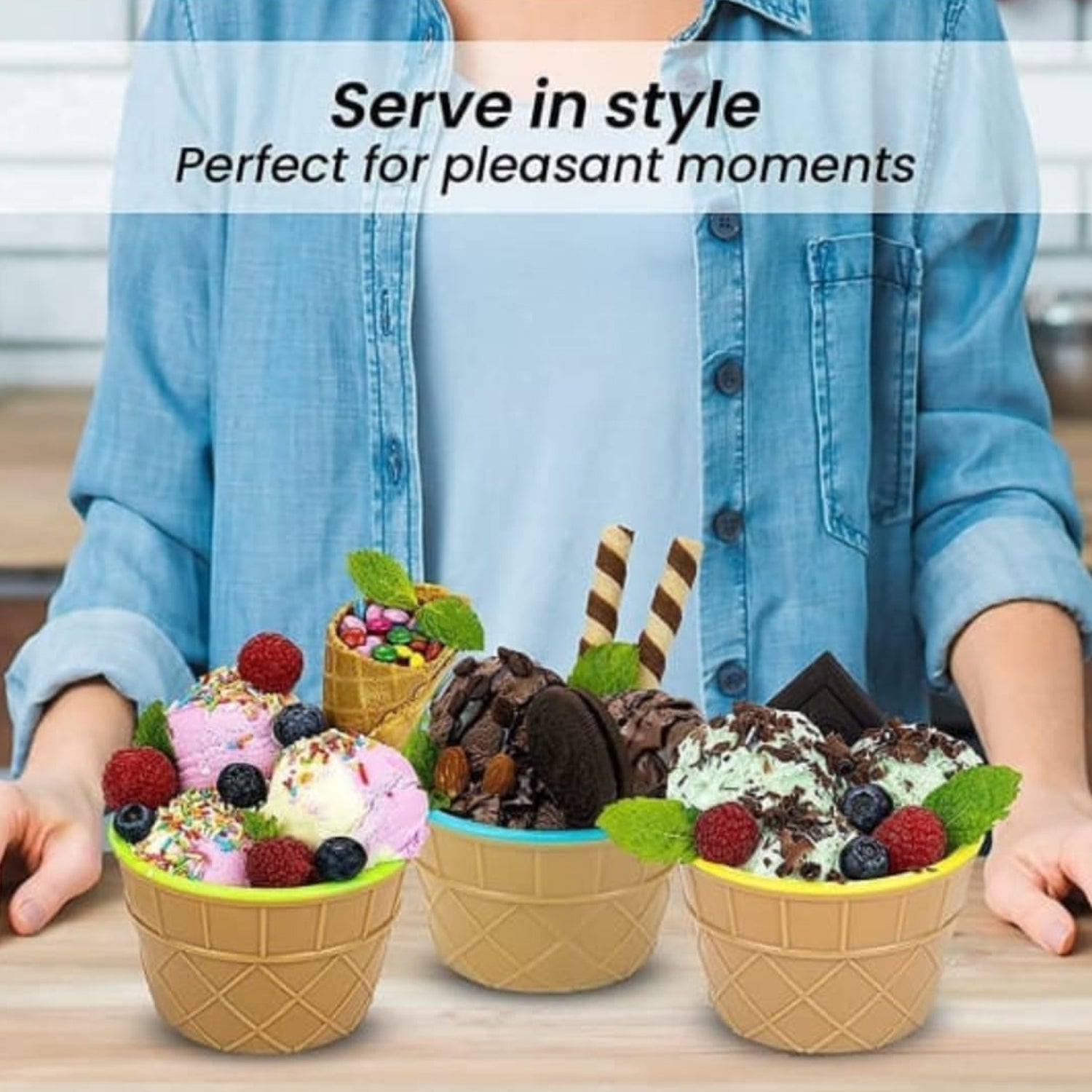 Premium Ice Cream Waffle Spoon Bowl Set (6-Piece , Color Box) - Image 9