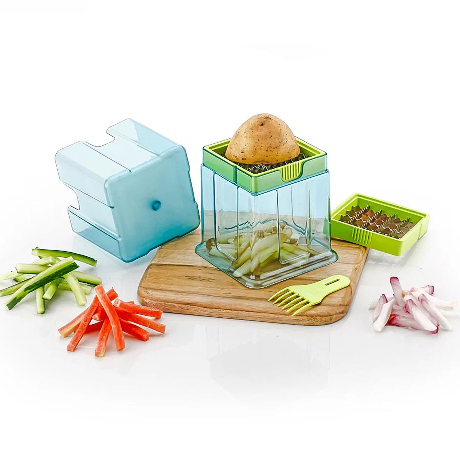 2-in-1 Potato Chipper & Slicer – French Fries Maker with Two-Blade Cutter (1 Pc) - Image 4