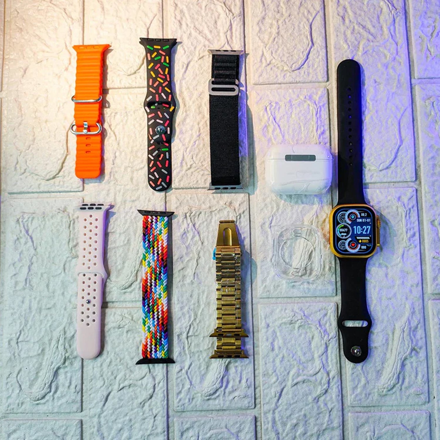 10 in 1 Set Ultra 2 Smart Bluetooth Calling Smart watch + Earphones with Transparent Screen Guard Watch with Seven Classic Straps (Mix Color) - Image 5