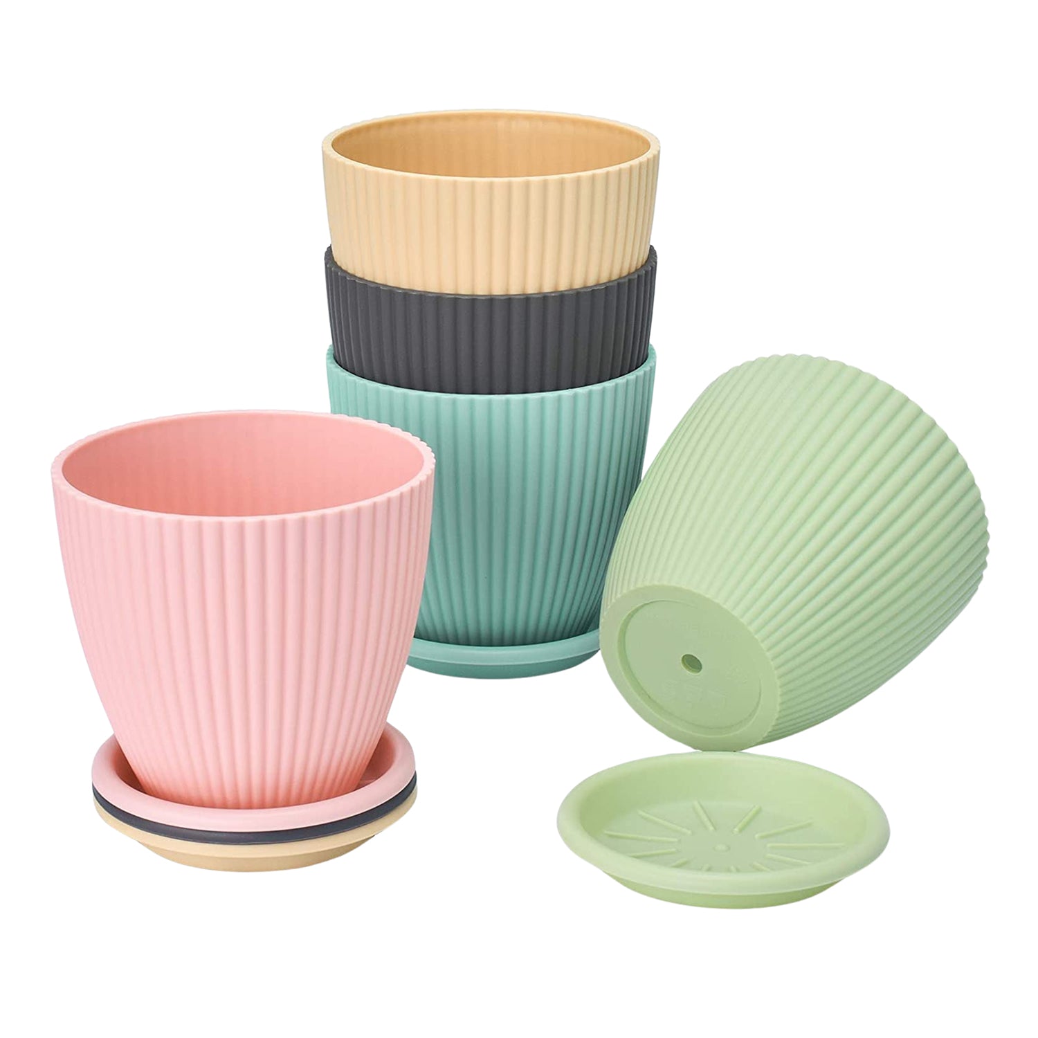 Plastic Flower Pot with Bottom Tray (5 Pcs Set) - Image 5