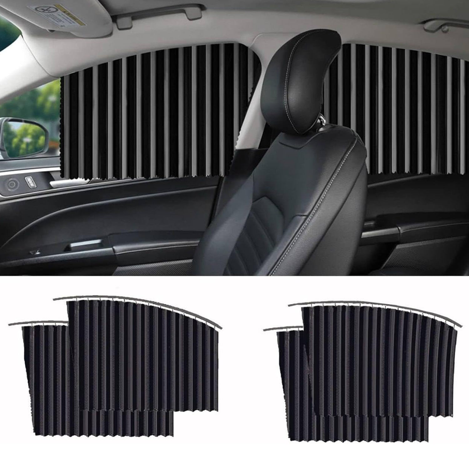 Car Window Curtain Sunshade | 4 Pcs Set with Hooks & Tapes - Image 5