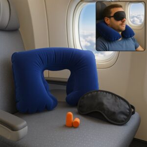 3in1 Air Travel Kit with Pillow, Ear Buds & Eye Mask