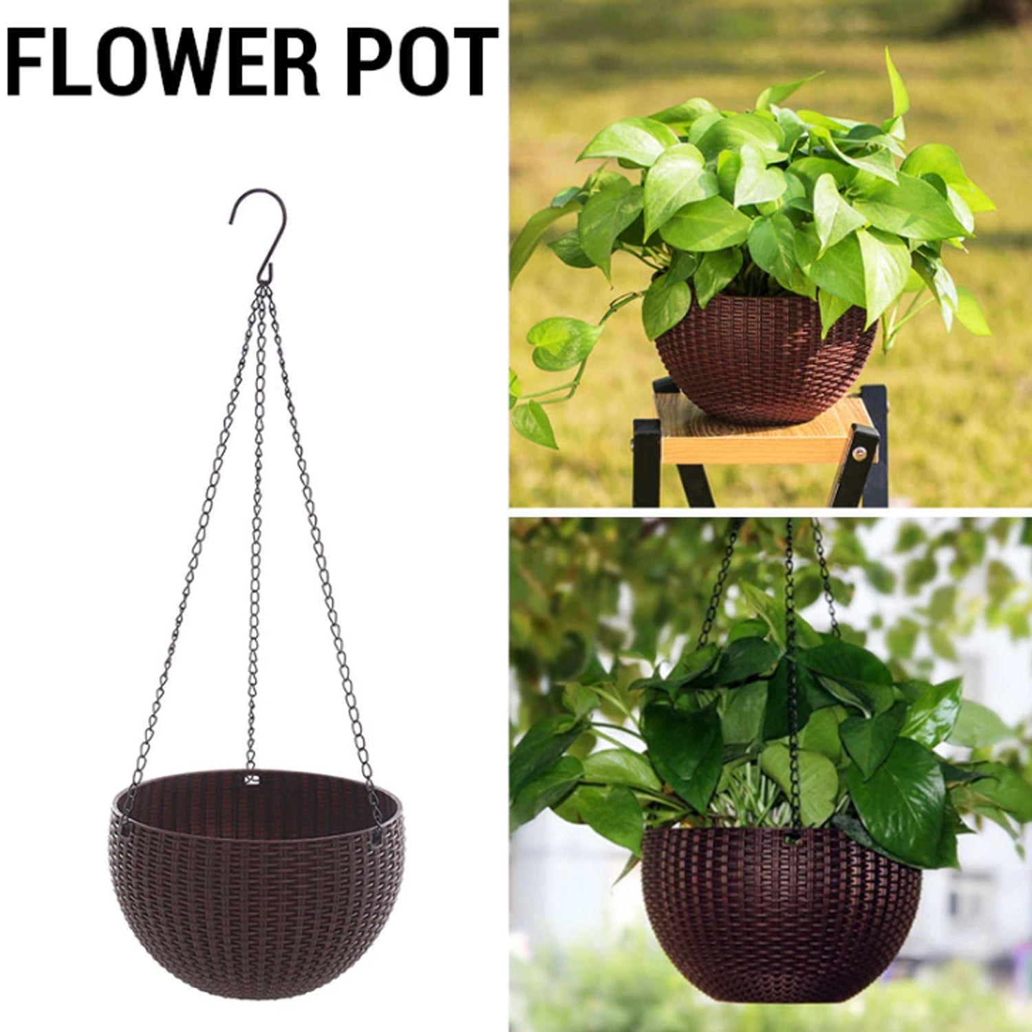 Plastic Hanging Flower Pot and Flower Pot with Chain (6 Pc) - Image 6