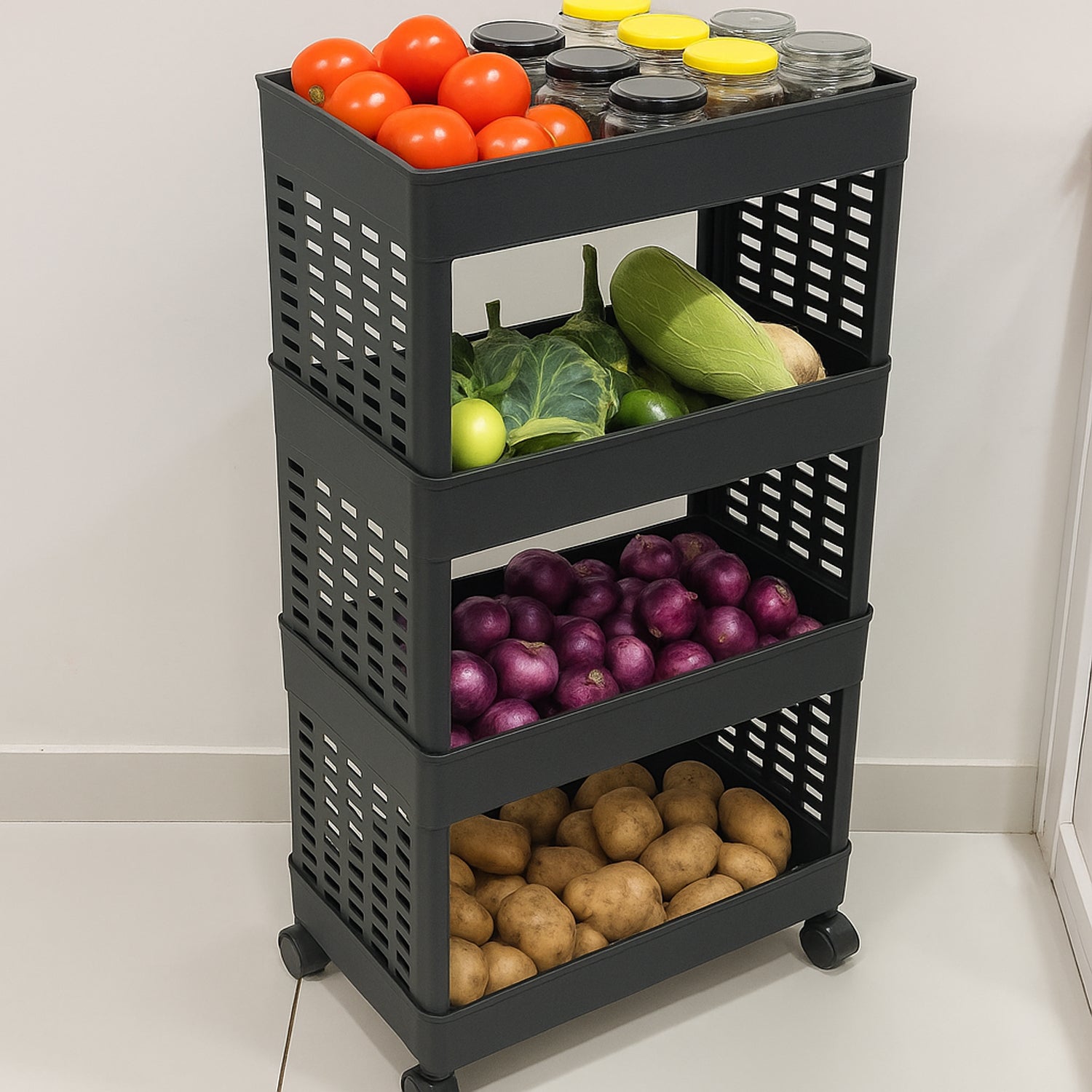 4-Layer Plastic Storage Rack with Wheels - Image 3