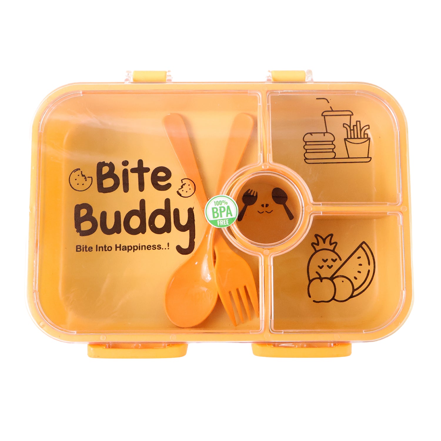 Bite Buddy 4-Compartment Leak-Resistant Plastic Lunch Box with Spoon & Fork - Image 5