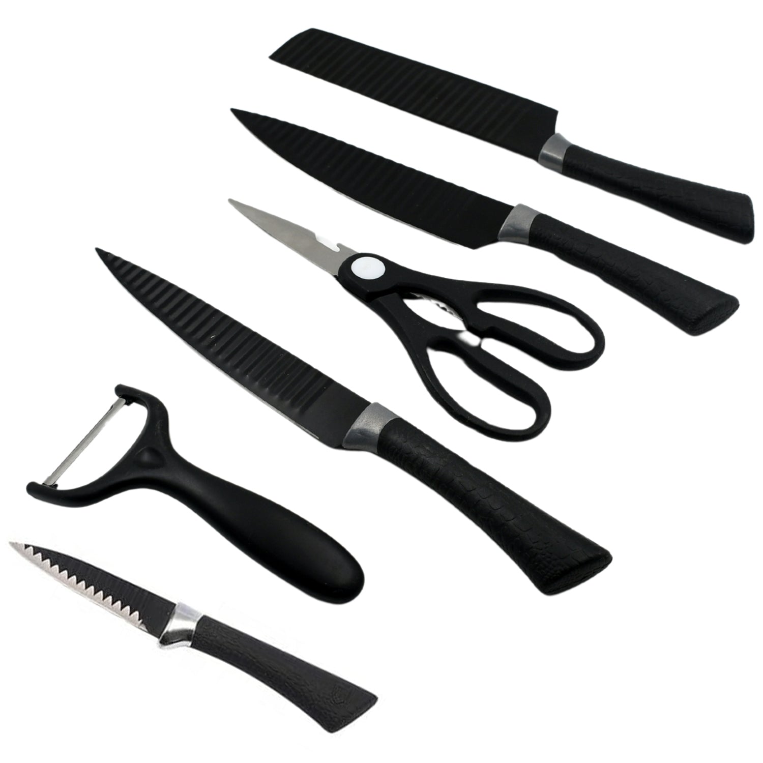6 Pieces Professional Kitchen Knife Set, Meat Knife, Chef's Knife with Non-Slip Handle for Home, Kitchen and Restaurant with Chef Peeler and Scissor (Stainless Steel / 6 Pcs Set) - Image 3