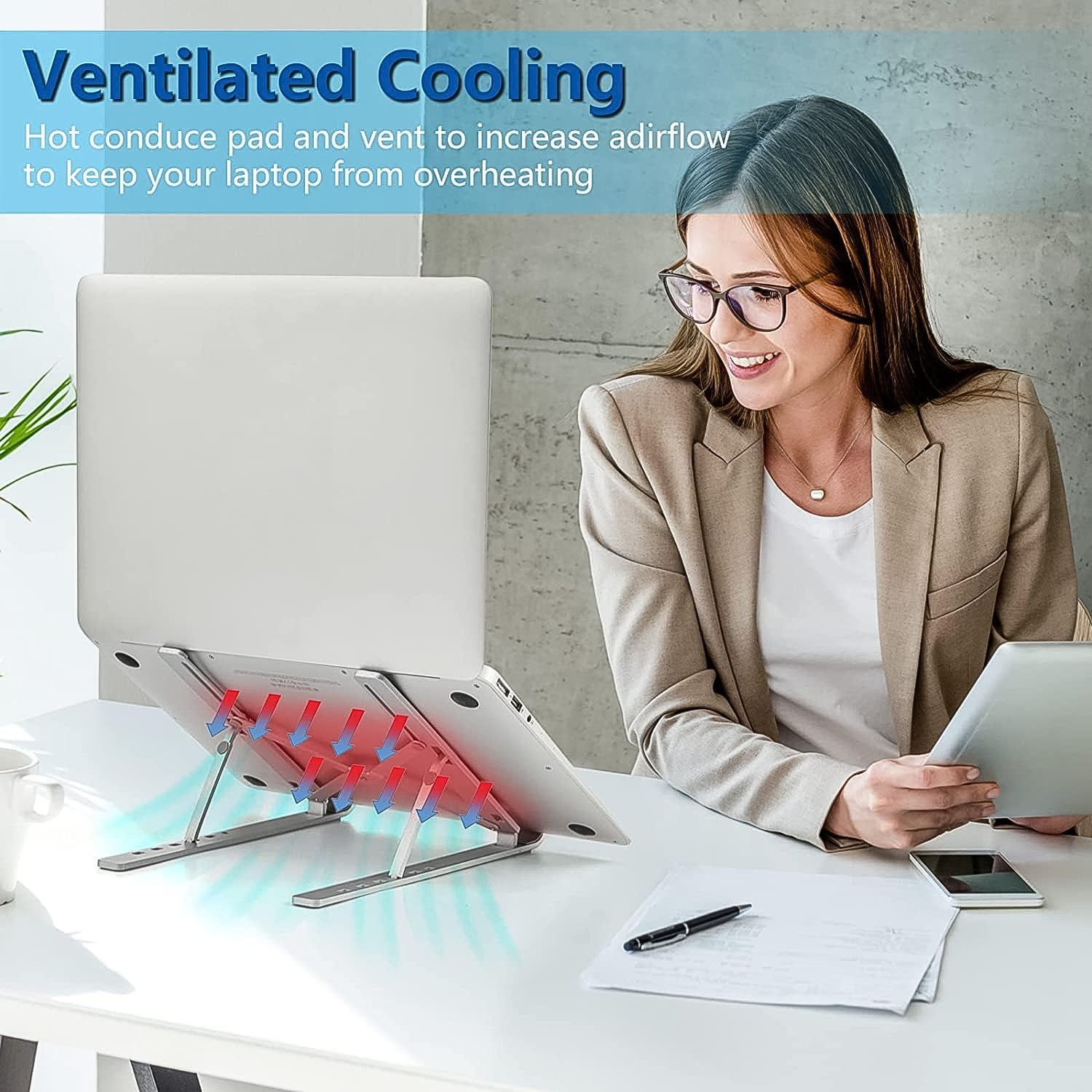 Home Foldable Height Adjustable Laptop Stand (1 Pc) - Image 7