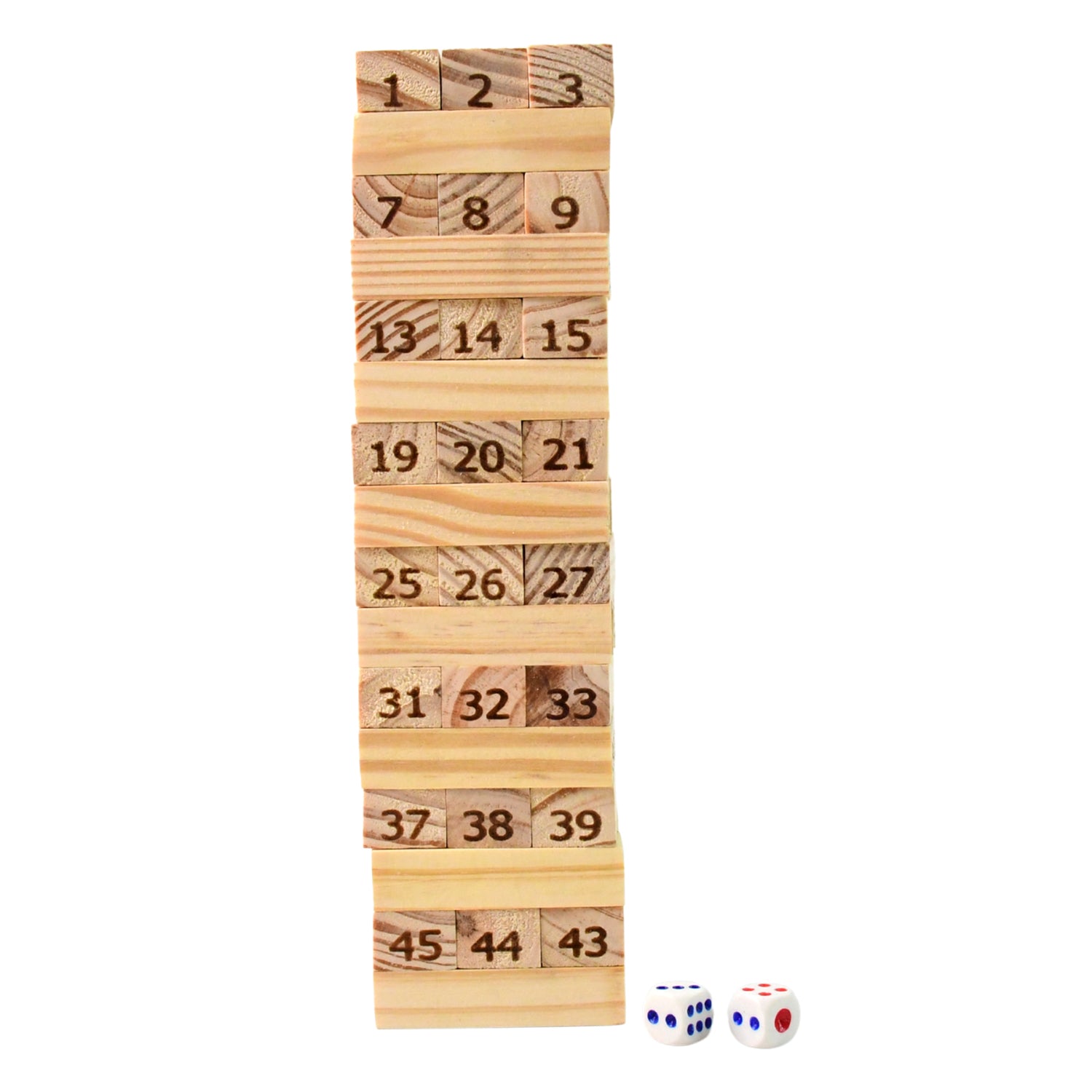 Wooden Tumbling Stacking Tower Game, Zenga tower (48 Pcs Blocks 2 Dices) - Image 5