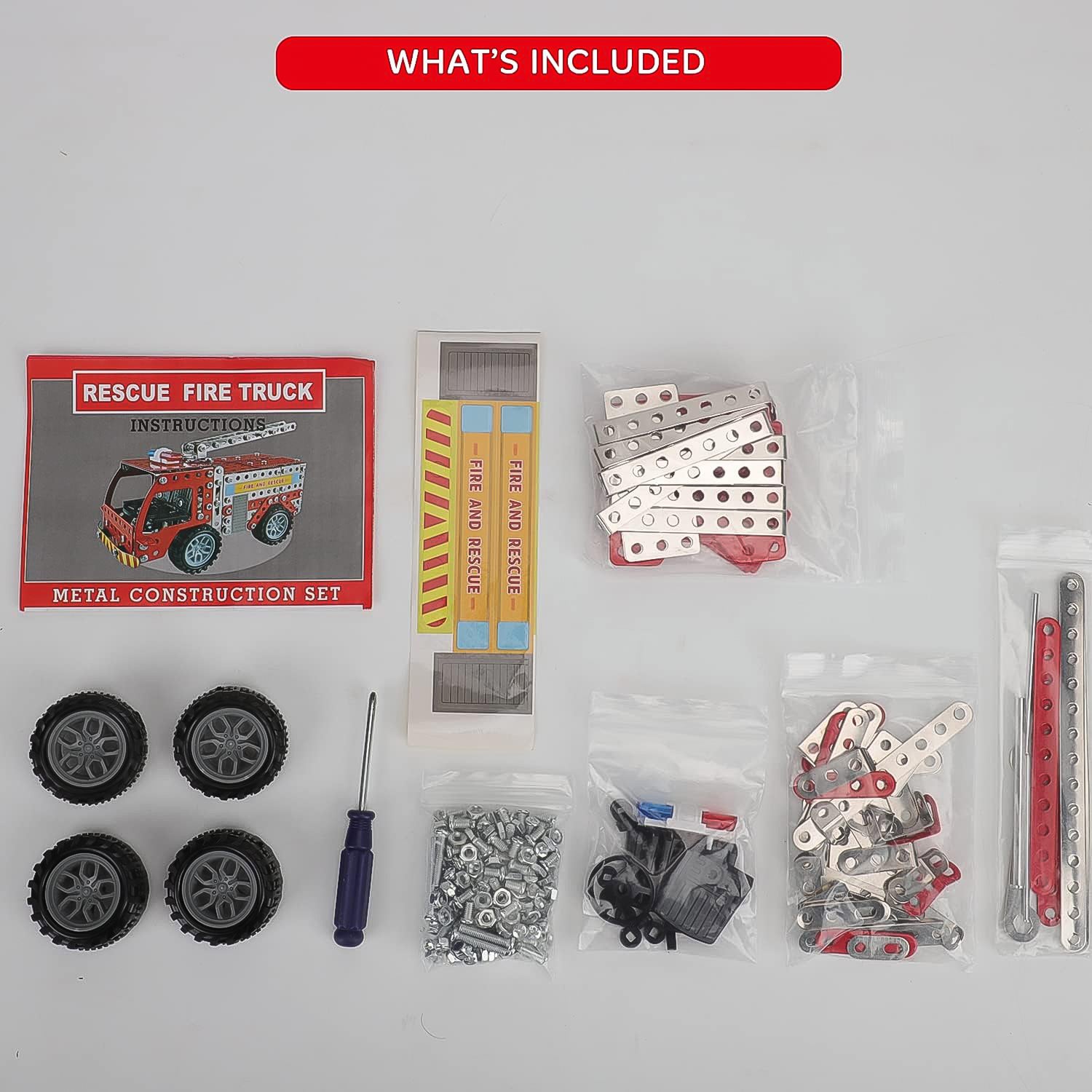 Metal DIY Fire Truck Building Blocks for Kids (Fire Truck / 292pcs of truck tool / 1 Set) - Image 3