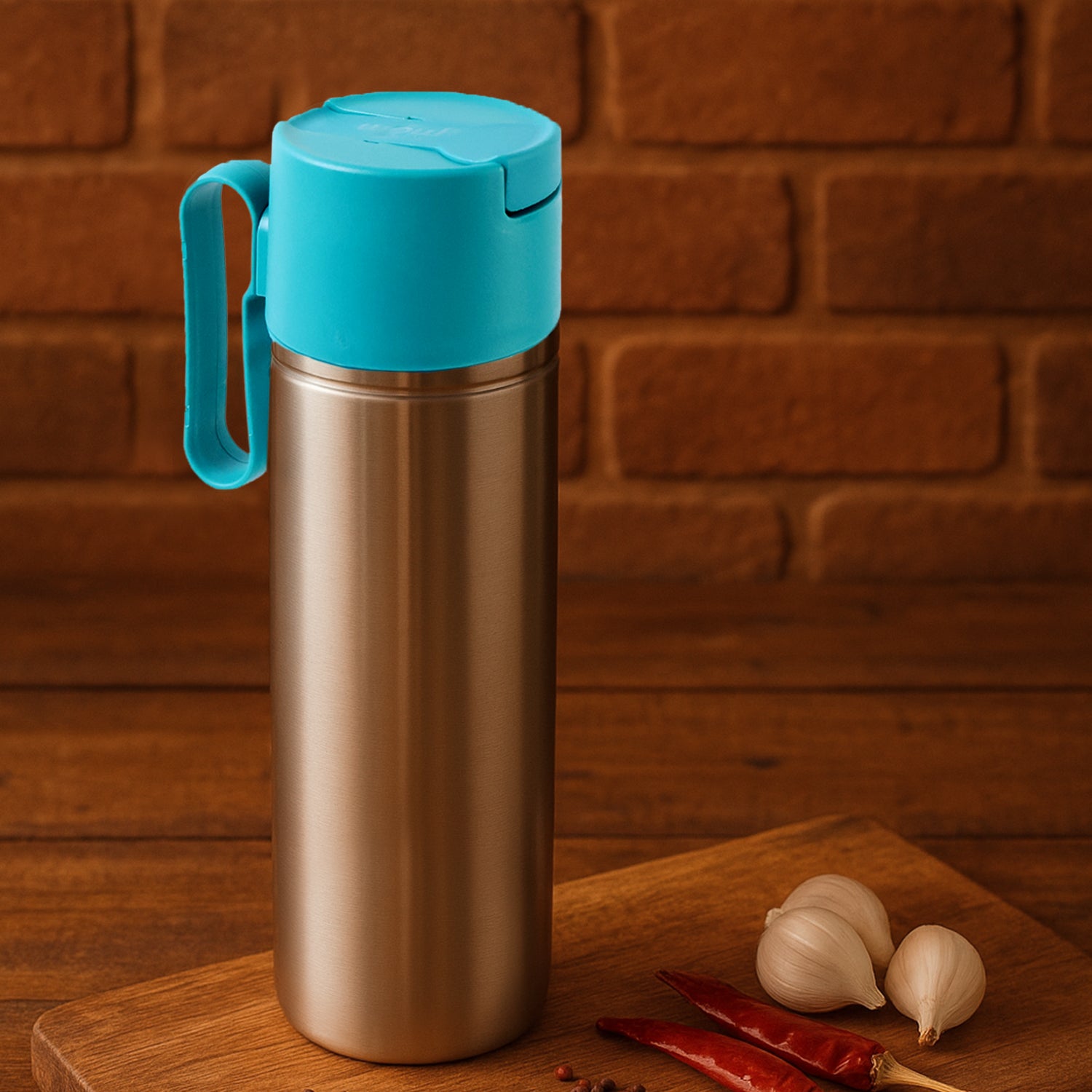 Supermom Stainless Steel Fresh Oil Pourer Bottle with Flip Lid and Handle Approx 1000ML (1 Pc) - Image 3