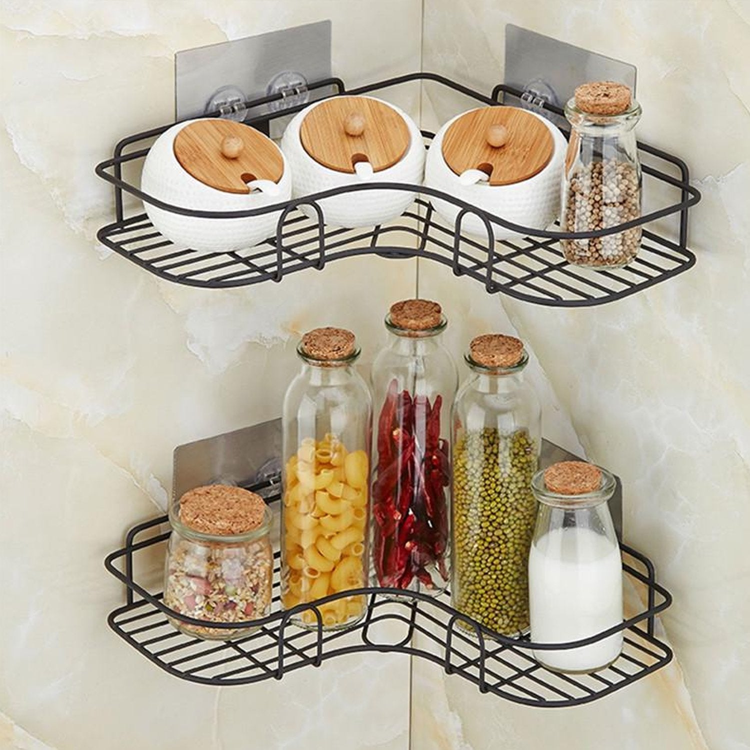 Self-Adhesive Kitchen-Bathroom Corner Shelf Organiser Storage Rack - Image 4