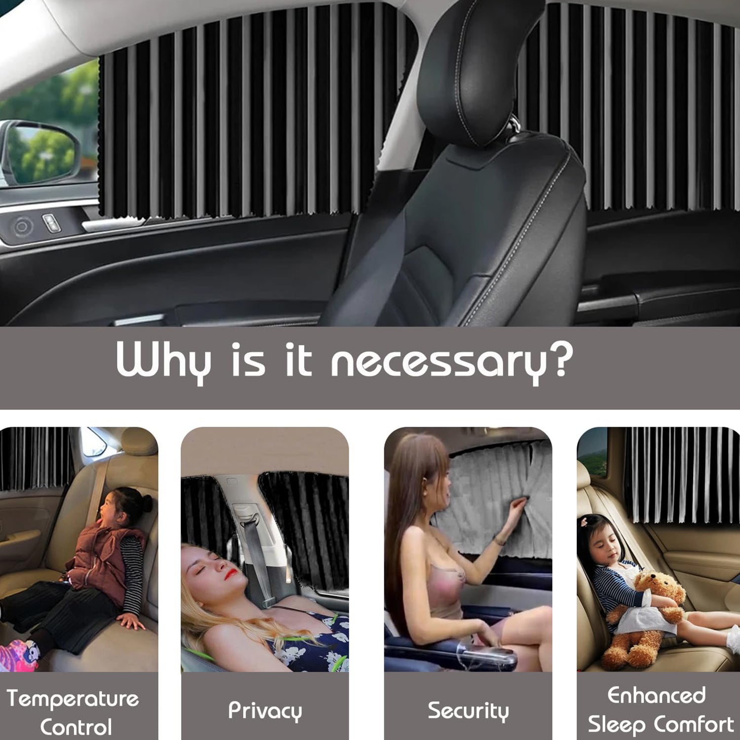 Car Window Curtain Sunshade | 4 Pcs Set with Hooks & Tapes - Image 3