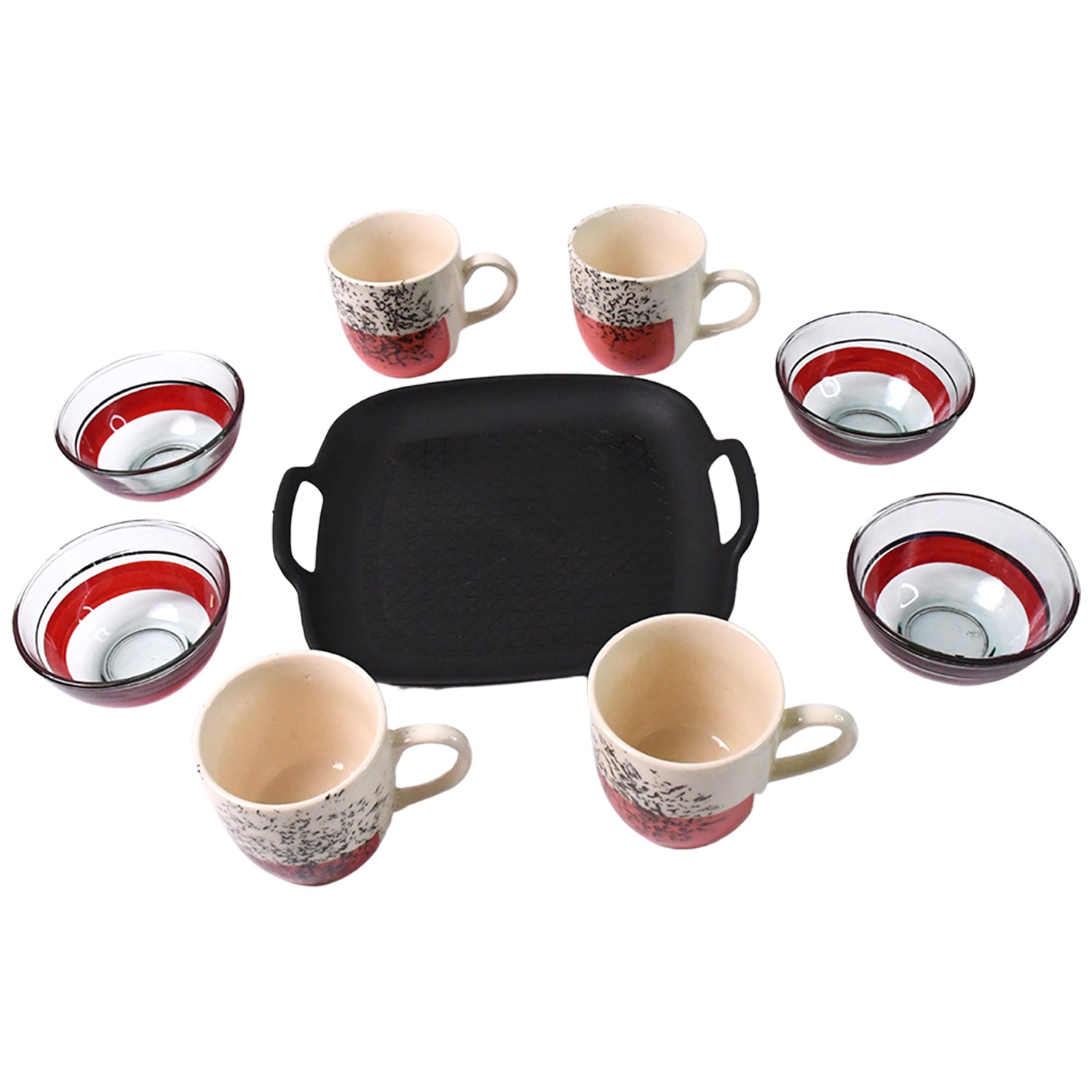 Healthy Choice Set Of 4pc Ceramic Cup And 4pc Glass Bowl With Plastic Plate (9 Pcs Set) - Image 5