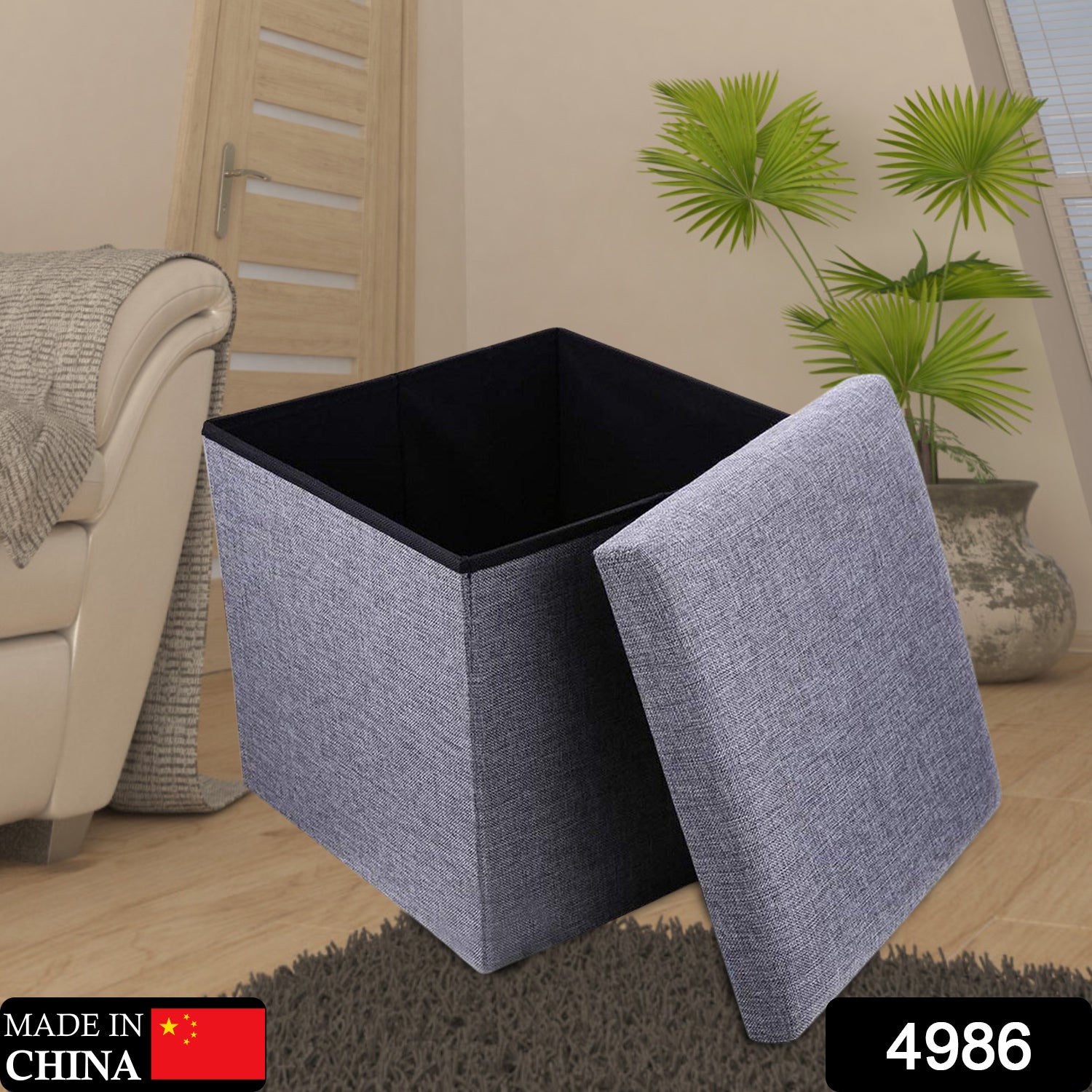 4986 Living Room Cube Shape Sitting Stool with Storage Box. Foldable Storage Bins Multipurpose Clothes, Books, and Toys Organizer with Cushion Seat. (Mix Color) - Image 2