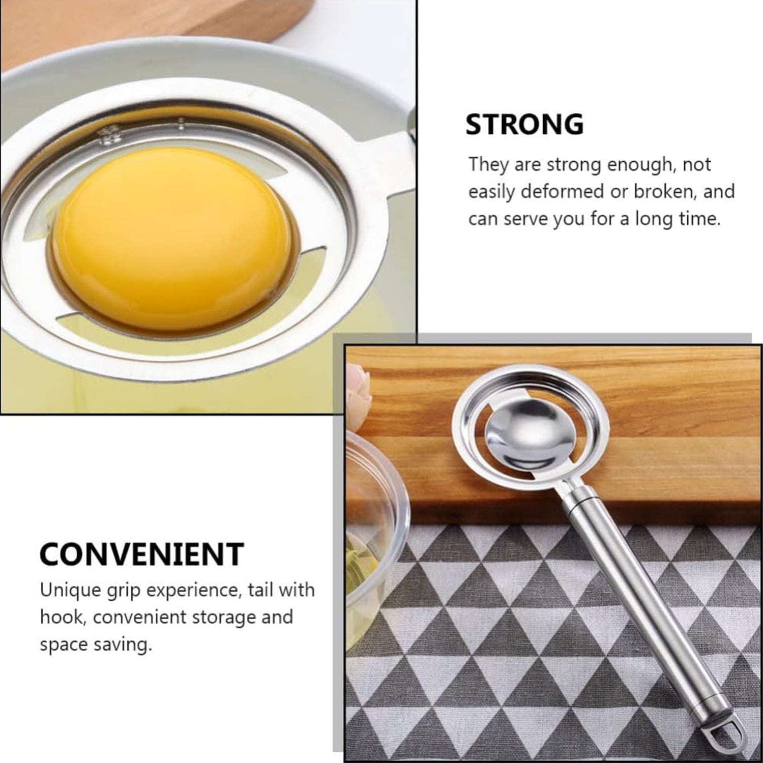 kitchen tools Egg Yolk White Separator Stainless Steel Egg White Separator Tools Eggs Yolk Filter Gadgets Kitchen Gadgets Separating Funnel Spoon Egg Divider Tools - Image 7