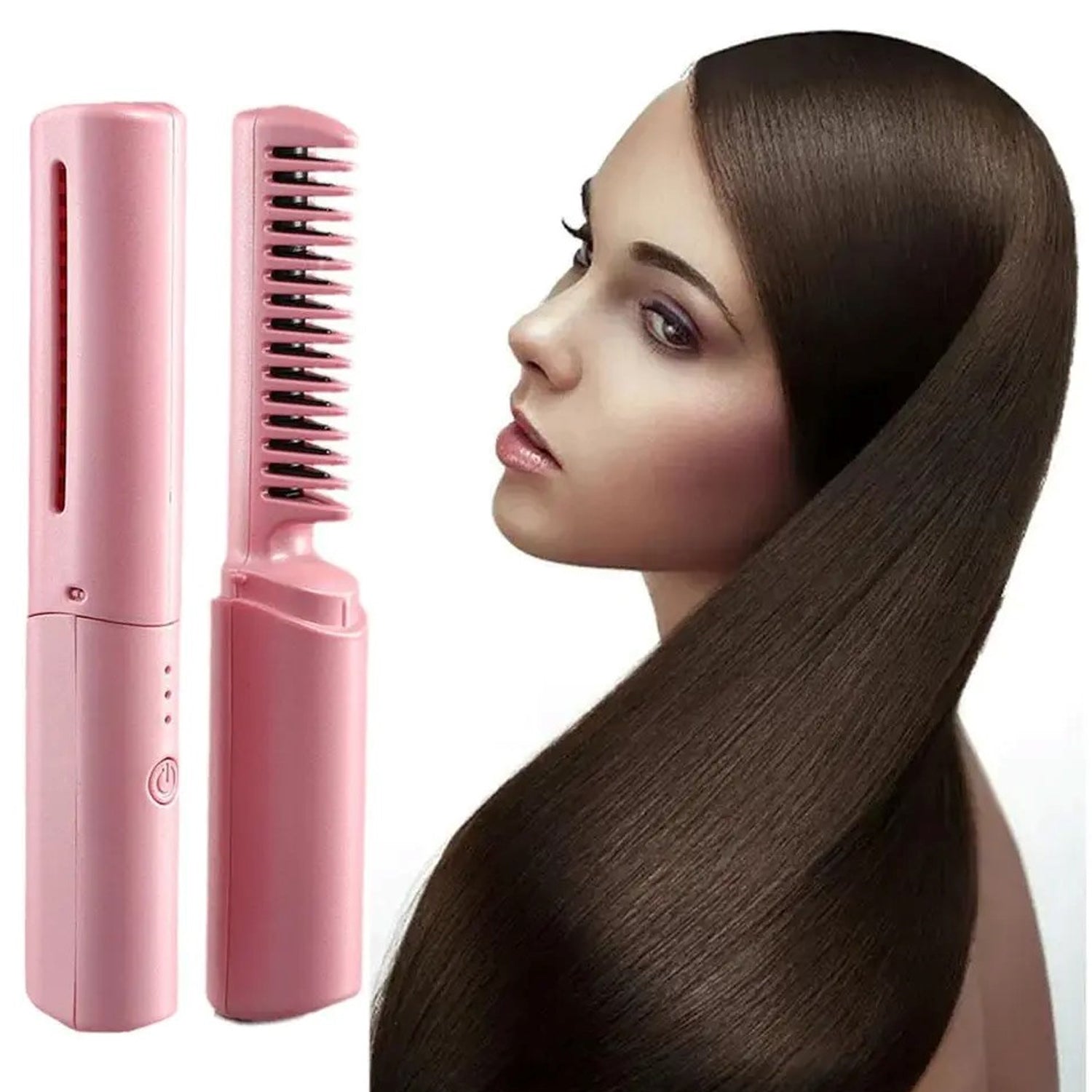 Rechargeable Mini Hair Straightener, Travel Portable USB Charging Cordless Hair Straightener Bursh, Three Temperature Adjustments Flat Iron Comb (1 Pc) - Image 3
