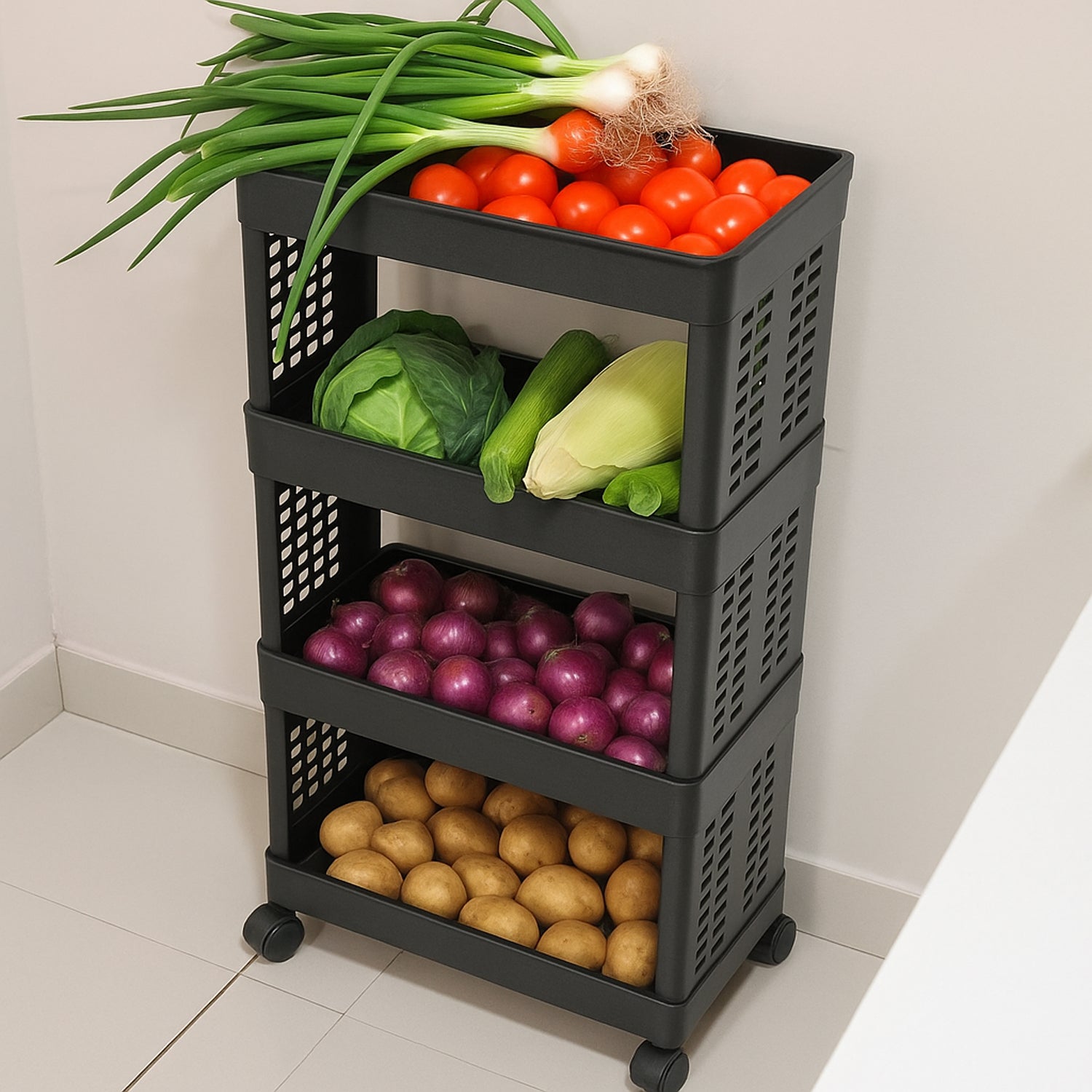 4-Layer Plastic Storage Rack with Wheels - Image 4