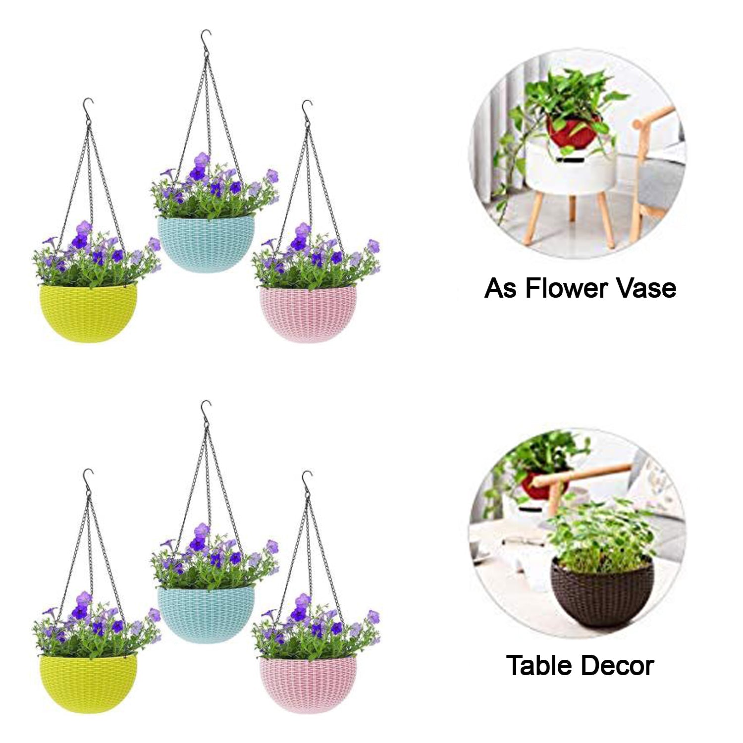 Plastic Hanging Flower Pot and Flower Pot with Chain (6 Pc) - Image 4