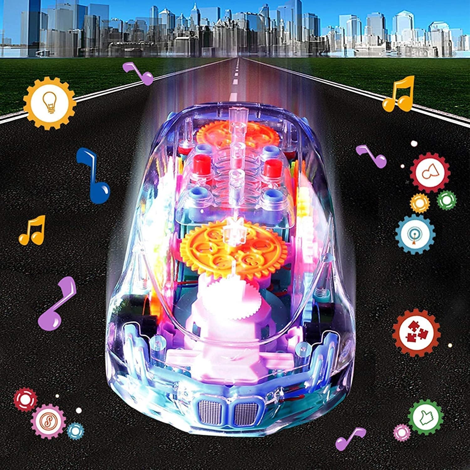 Automatic 360 Degree Rotating Transparent Gear Concept Car with Musical and 3D Flashing Lights Toy for Kids Boys & Girls (Multicolor / Battery Not Included) - Image 4