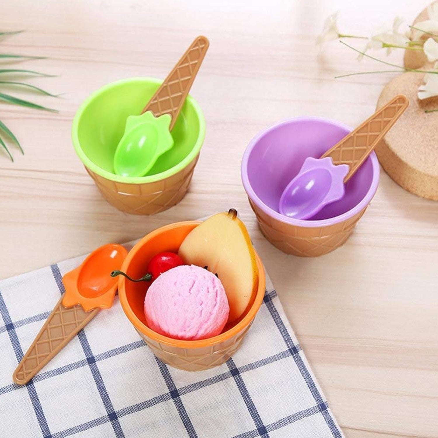 Premium Ice Cream Waffle Spoon Bowl Set (6-Piece , Color Box) - Image 3