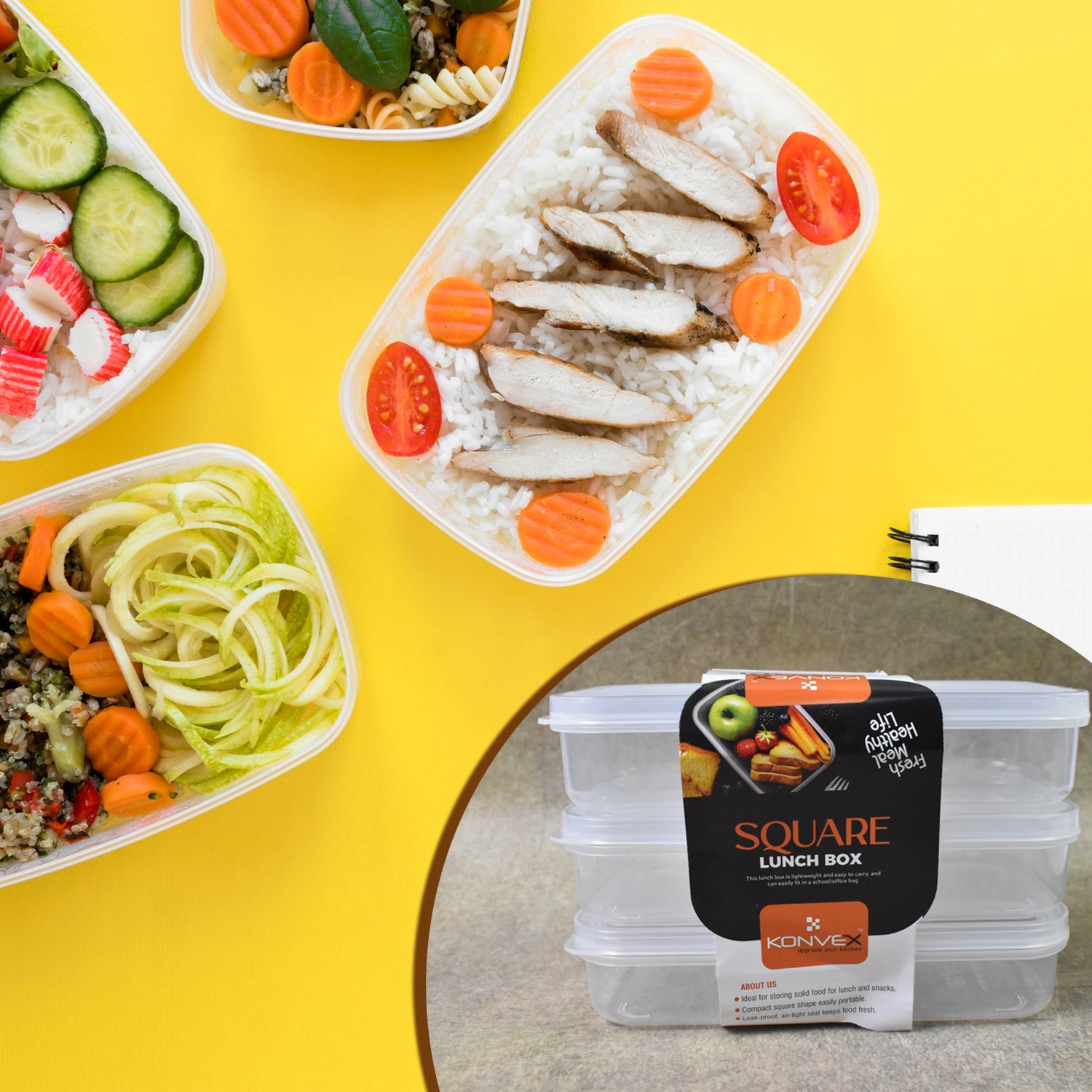 Plastic Square Lunch Box, Kitchen Containers Set (3 Pcs Set) - Image 9