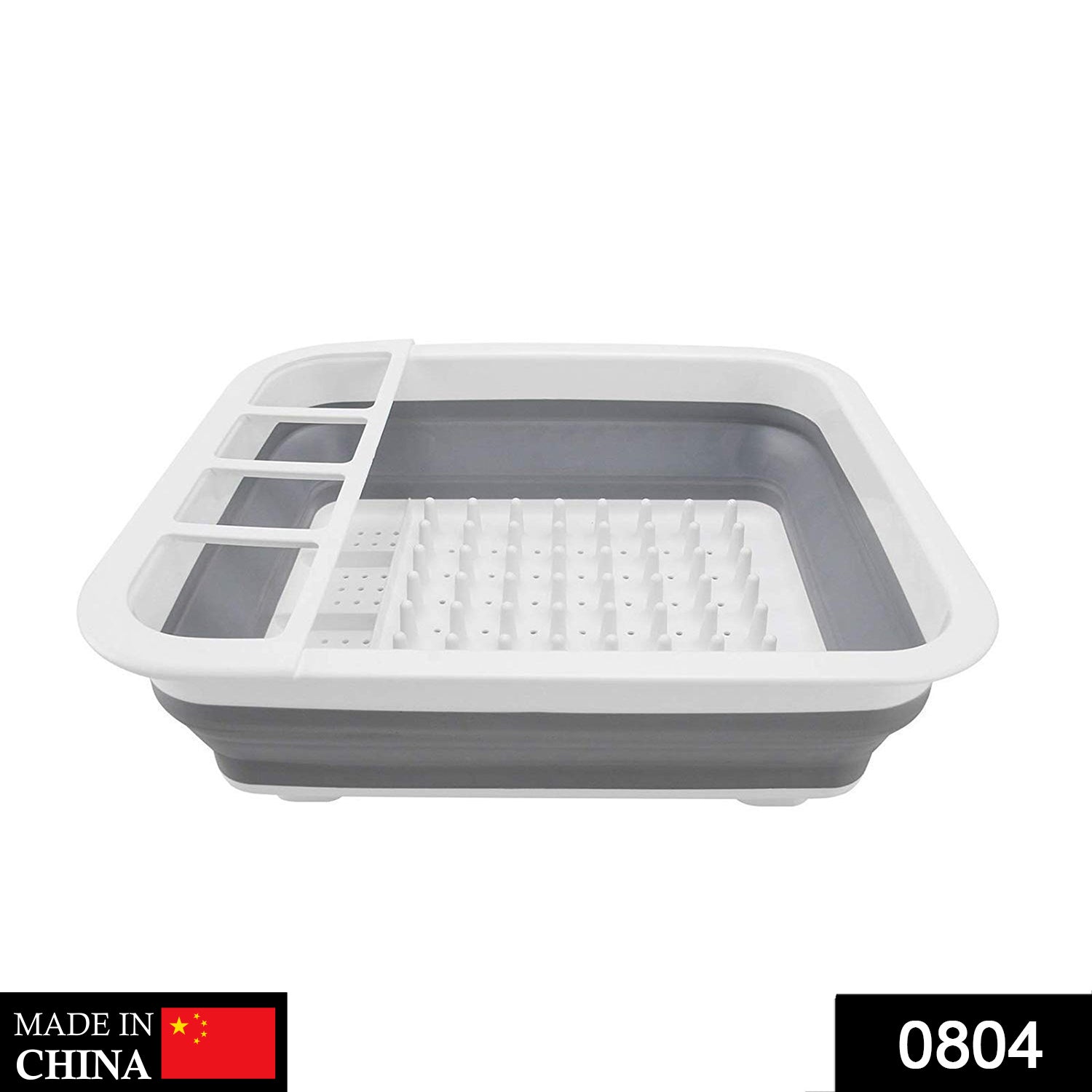 Collapsible Folding Silicone Dish Drying Drainer Rack with Spoon Fork Storage Holder - Image 2