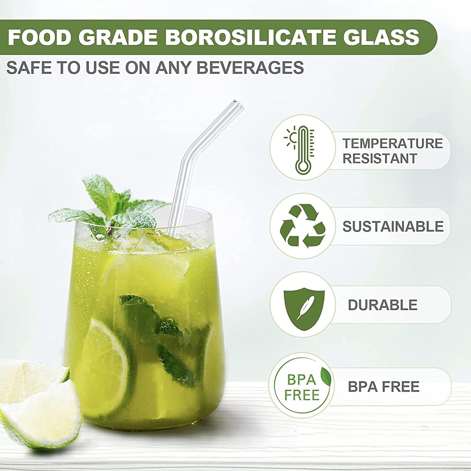 Reusable Glass Straws Clear Glass Drinking Straw 5Pc - Image 11