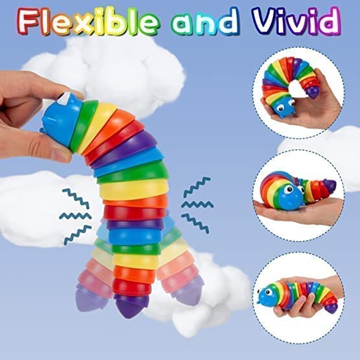 3D Rainbow Color Plastic Slug Fidget Toys, Stress Relieving Toy, Sensory Slug Toy for Boys and Girls, Finger slug Toy, for Autistic, Caterpillar Fidget Toys Stress Relief Gifts for Toddlers Kids Adults (1 Pc) - Image 9