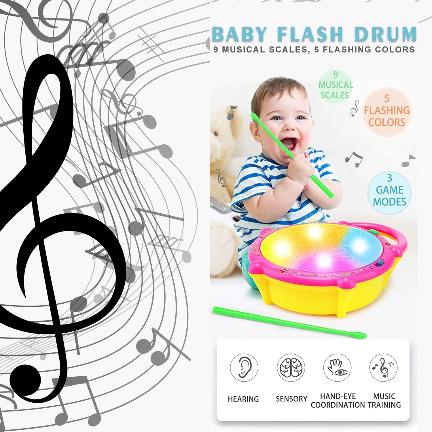 Flash Drum Toy – Colorful Musical Drum with Light Effects, Best Gift for Kids - Image 9