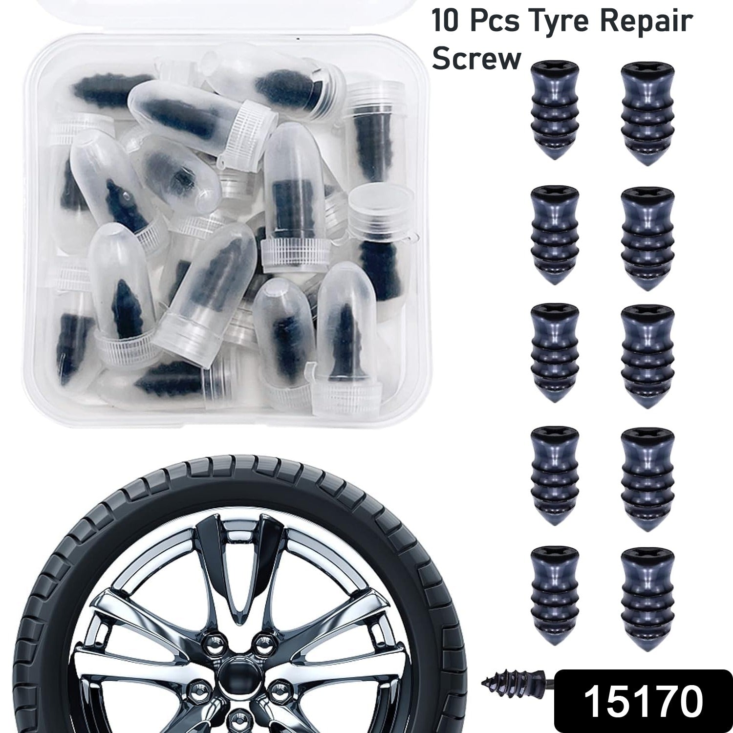 Tire Repair Rubber Nail Car Tire Repair Nails Tire Repair Rubber Screws, Black (10 Pcs Set) - Image 2