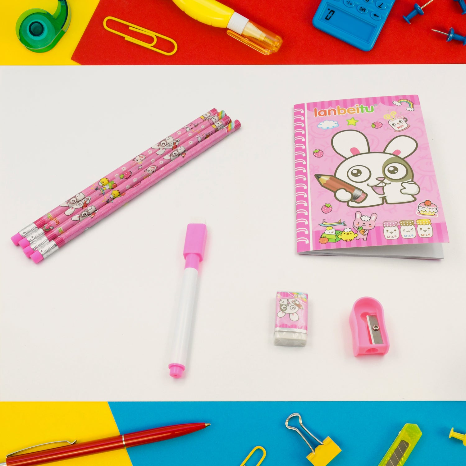 Kids' Stationery Kit: Wooden Pencils, Sharpener, Eraser, Diary (8 Pc Set) - Image 4