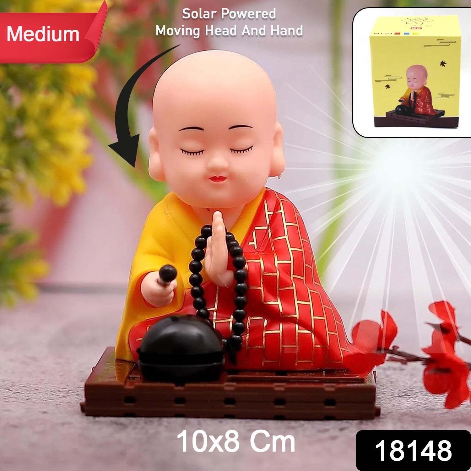 Solar Powered Sitting Buddha Statue, Moving Head and Hand (1 Pc / Medium) - Image 2
