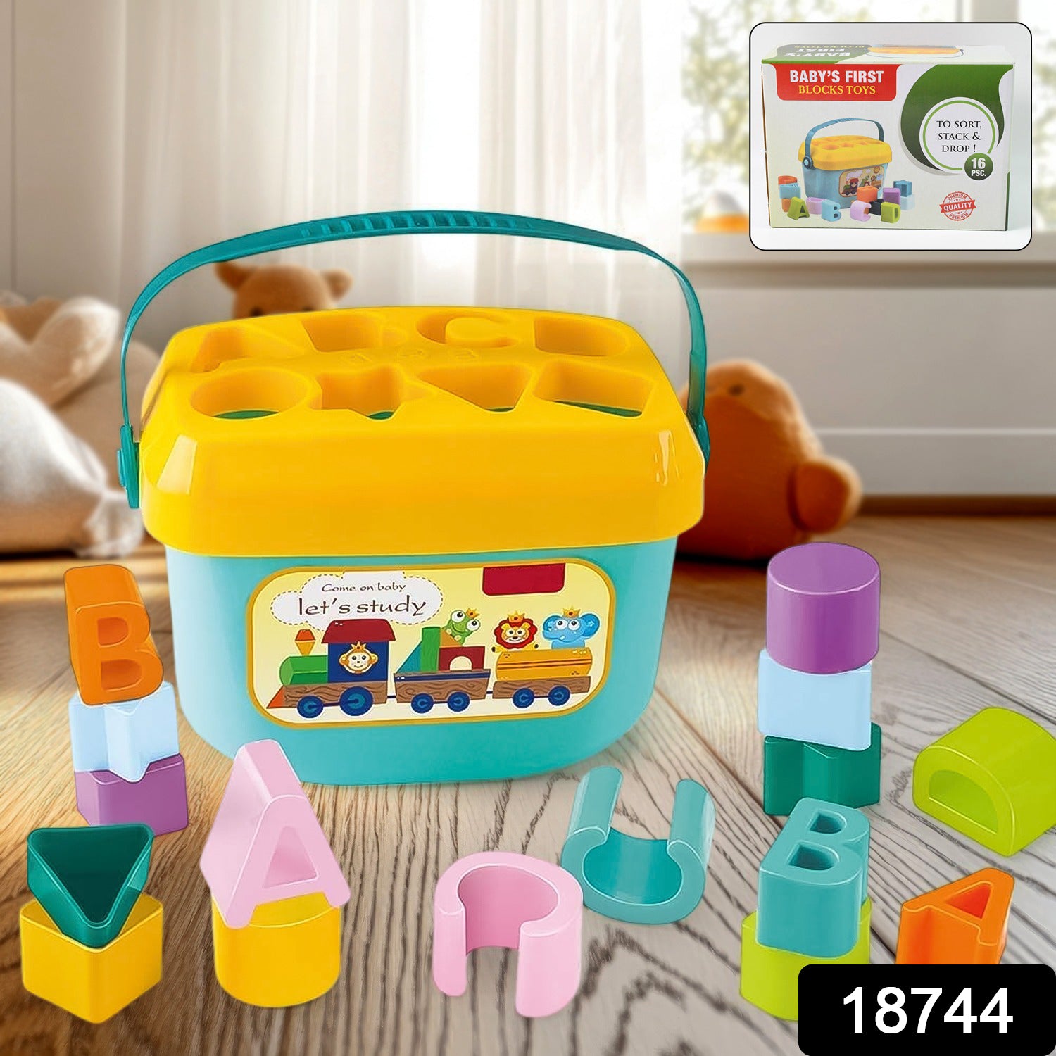 Baby First Block Set for Kids Non-Toxic Abcd Geometric Shape Sorting & Stacking Toy (1 Set) - Image 2