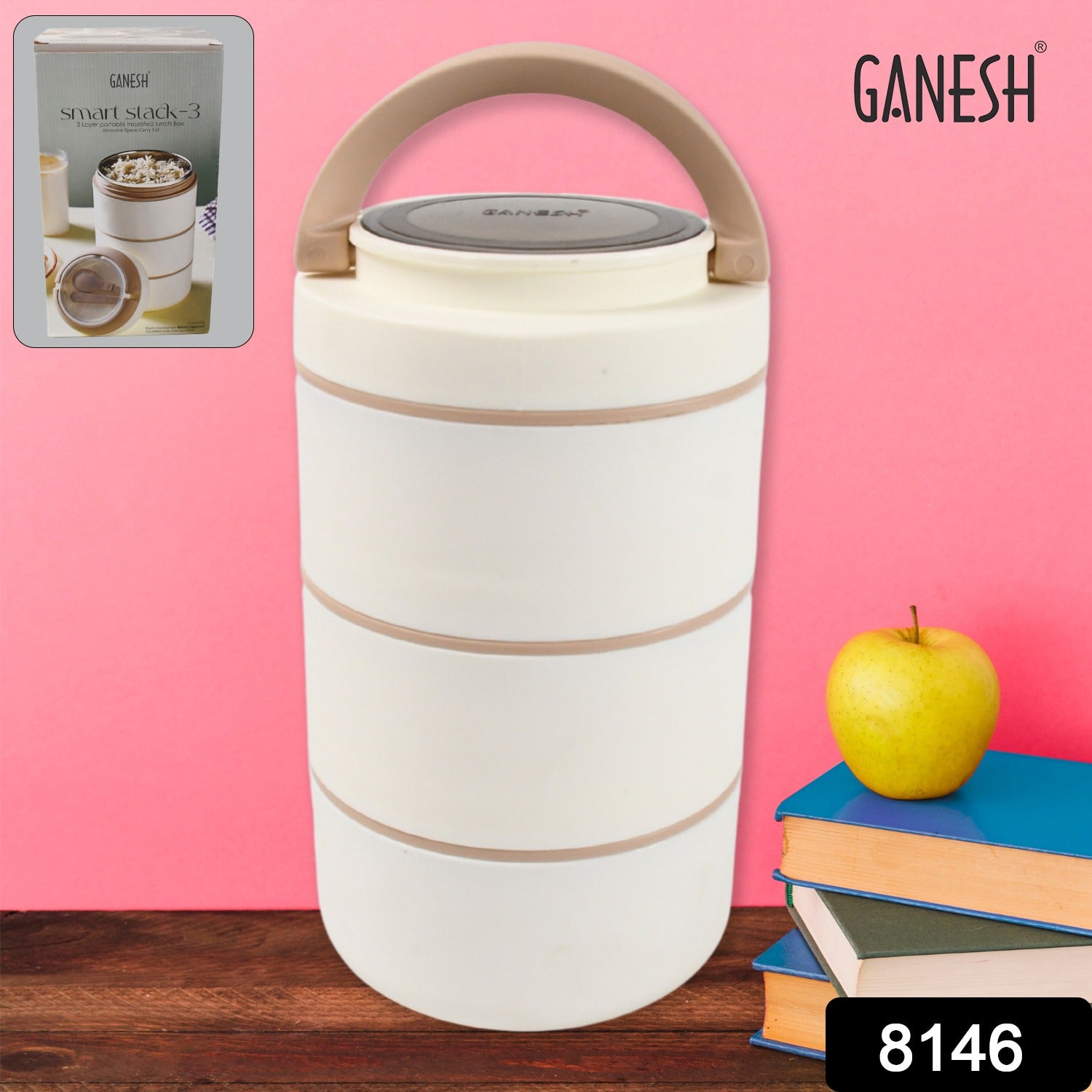 Ganesh Smart Stack 3 Layer Portable Lunch Box Stainless Steel Airtight Leak-Proof Lunch Box for Office, School, Picnic: Color May Vary (3 Layer) - Image 2
