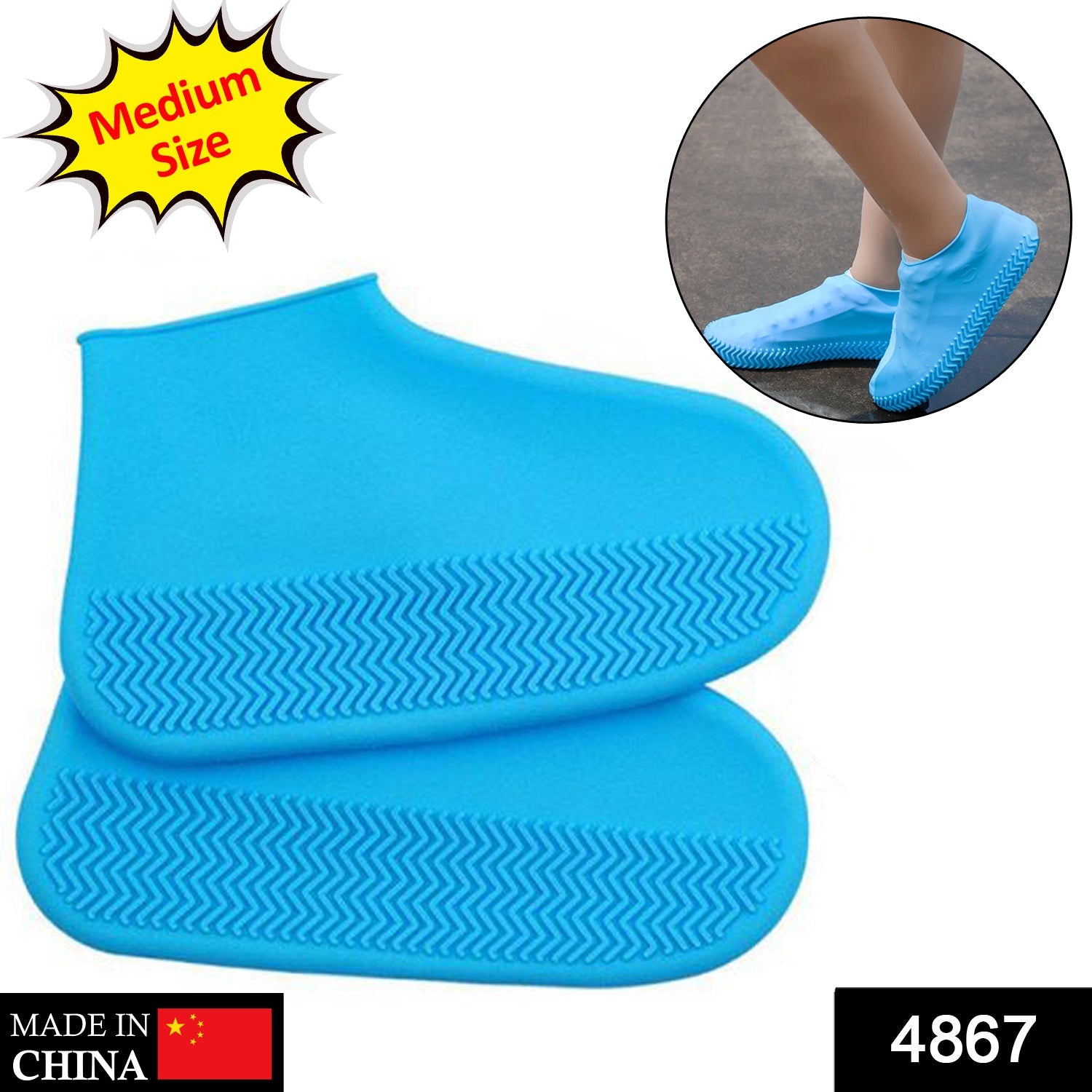 Non-Slip Silicone Rain Reusable Anti skid Waterproof Fordable Boot Shoe Cover (Mix Color) - Image 2