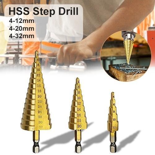 3X Large HSS Steel Step Cone Drill Titanium Bit Set Hole Cutter (4-32, 4-20, 4-12mm) - Image 4
