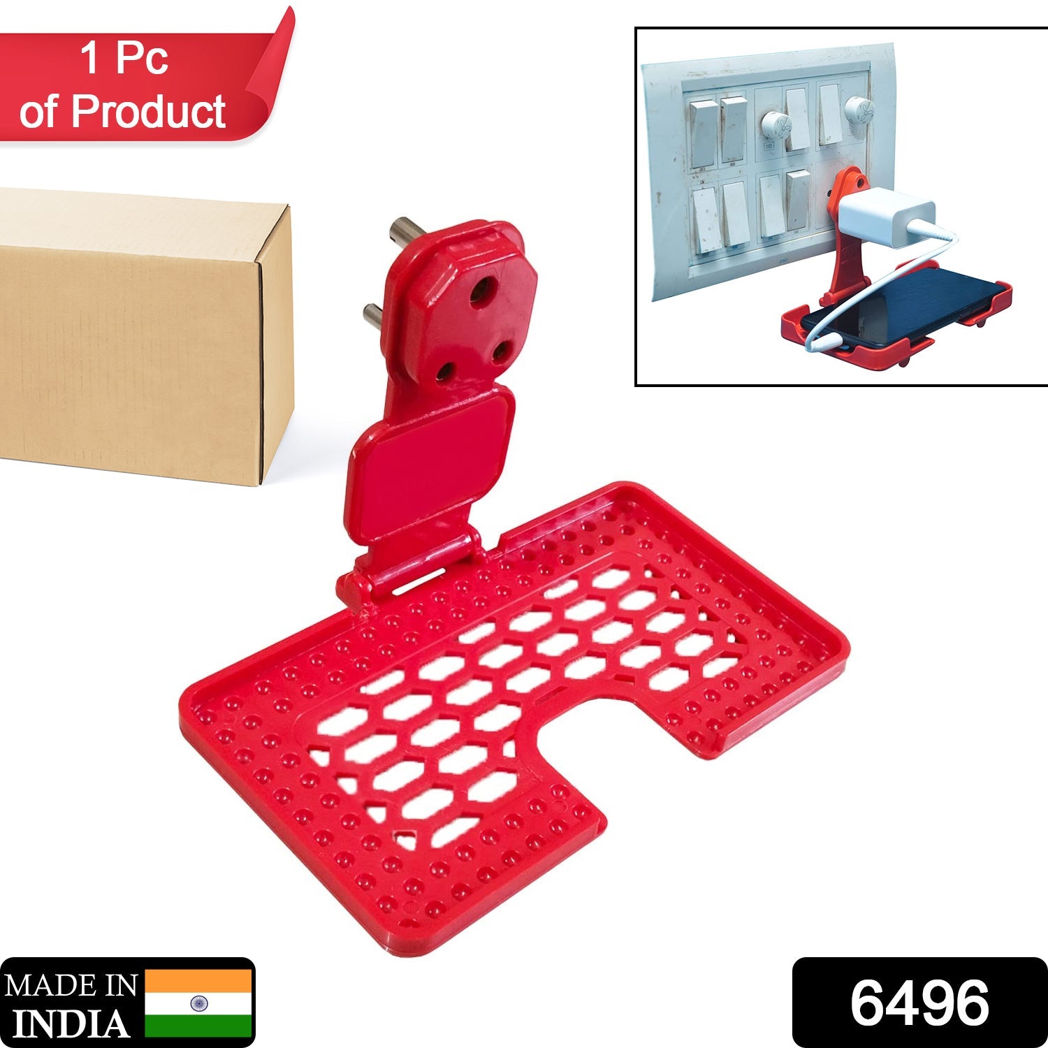 Multi-Purpose Wall Holder Stand for Mobile Charging (Red) - Image 2