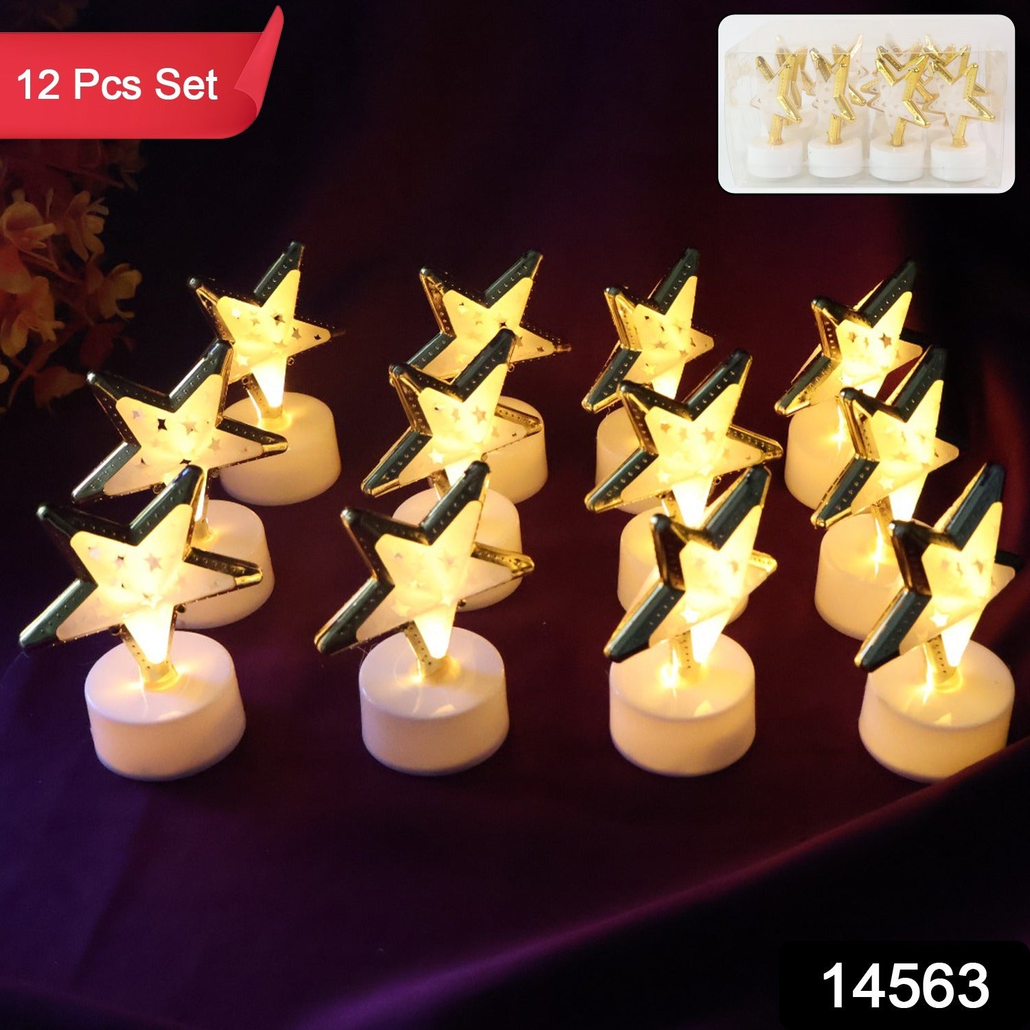 Decorative Star Shaped Flameless LED Candles (12 Pc) - Image 2