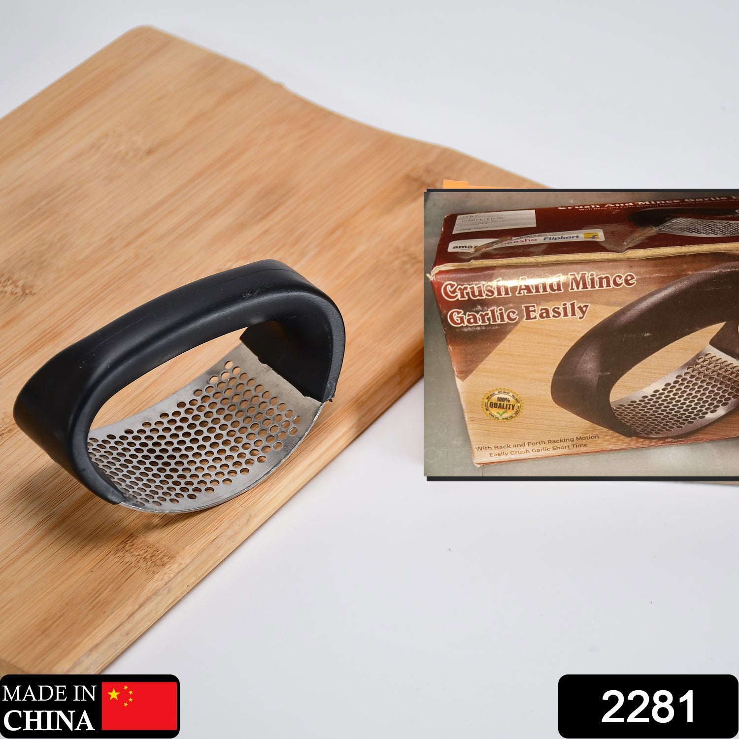 Stainless Steel Garlic Presser / Crusher (Multicolor) - Image 2