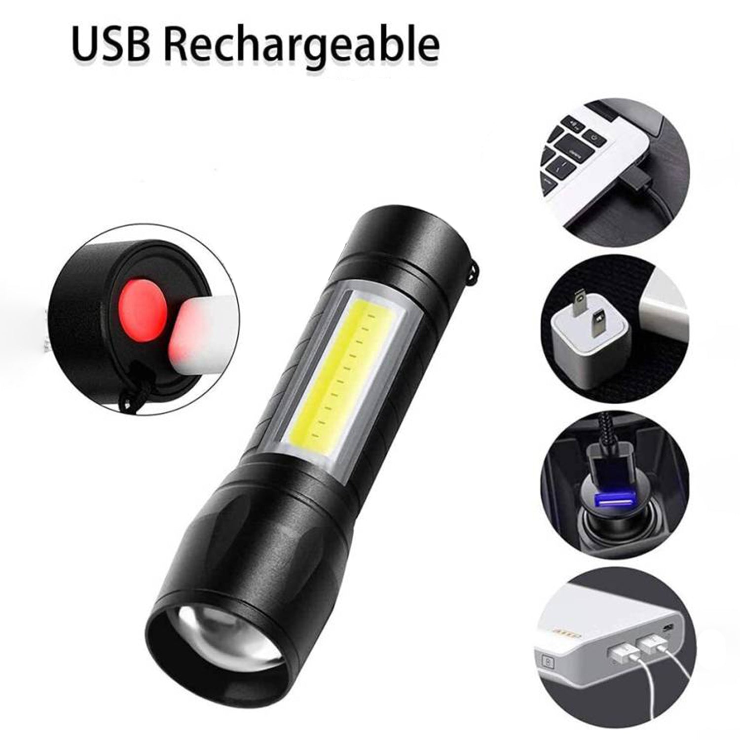LED USB Rechargeable Mini Flashlight – Ultra-Bright Zoom & COB Side Lantern, Tactical Emergency Light - Image 6